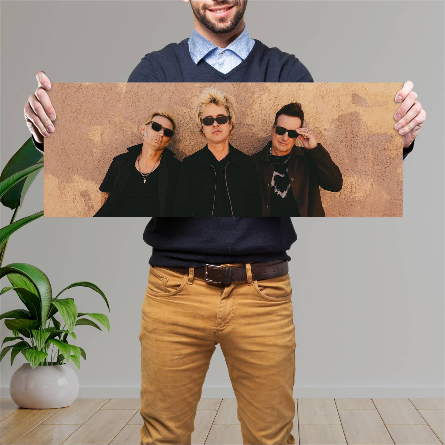 Cuadro grande 30x80cm green day pared marron Musica
