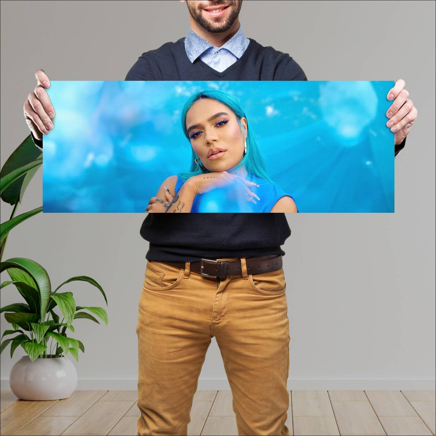 Cuadro grande 30x80cm karol g todo celeste Musica