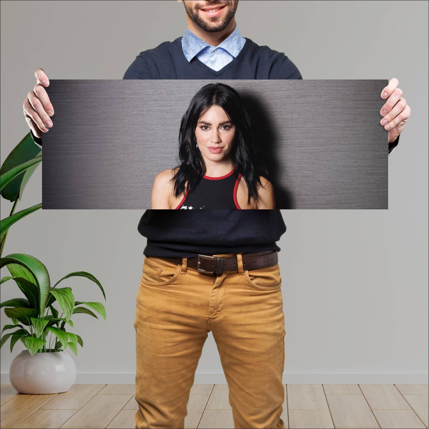 Cuadro grande 30x80cm lali pared gris Musica