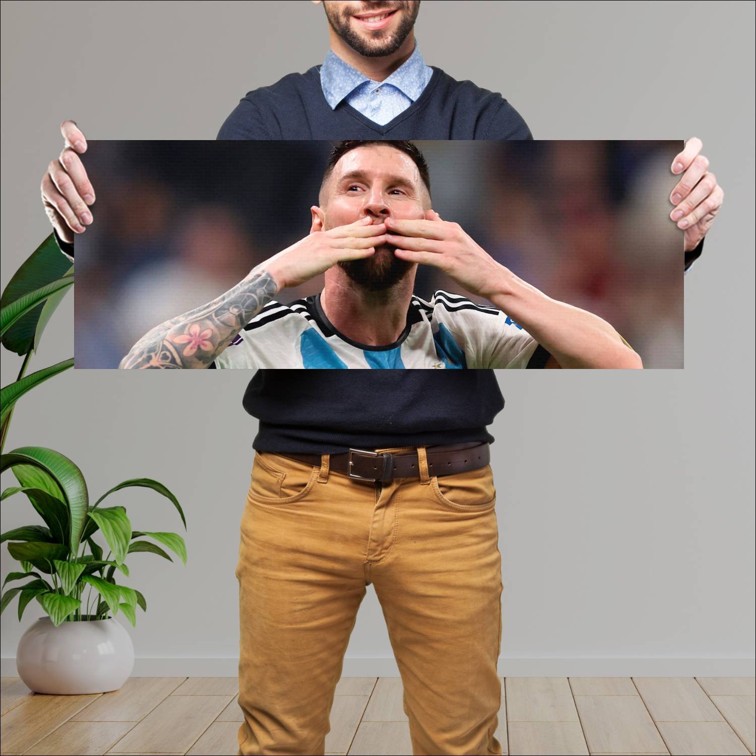 Cuadro grande 30x80cm Messi Beso Deporte