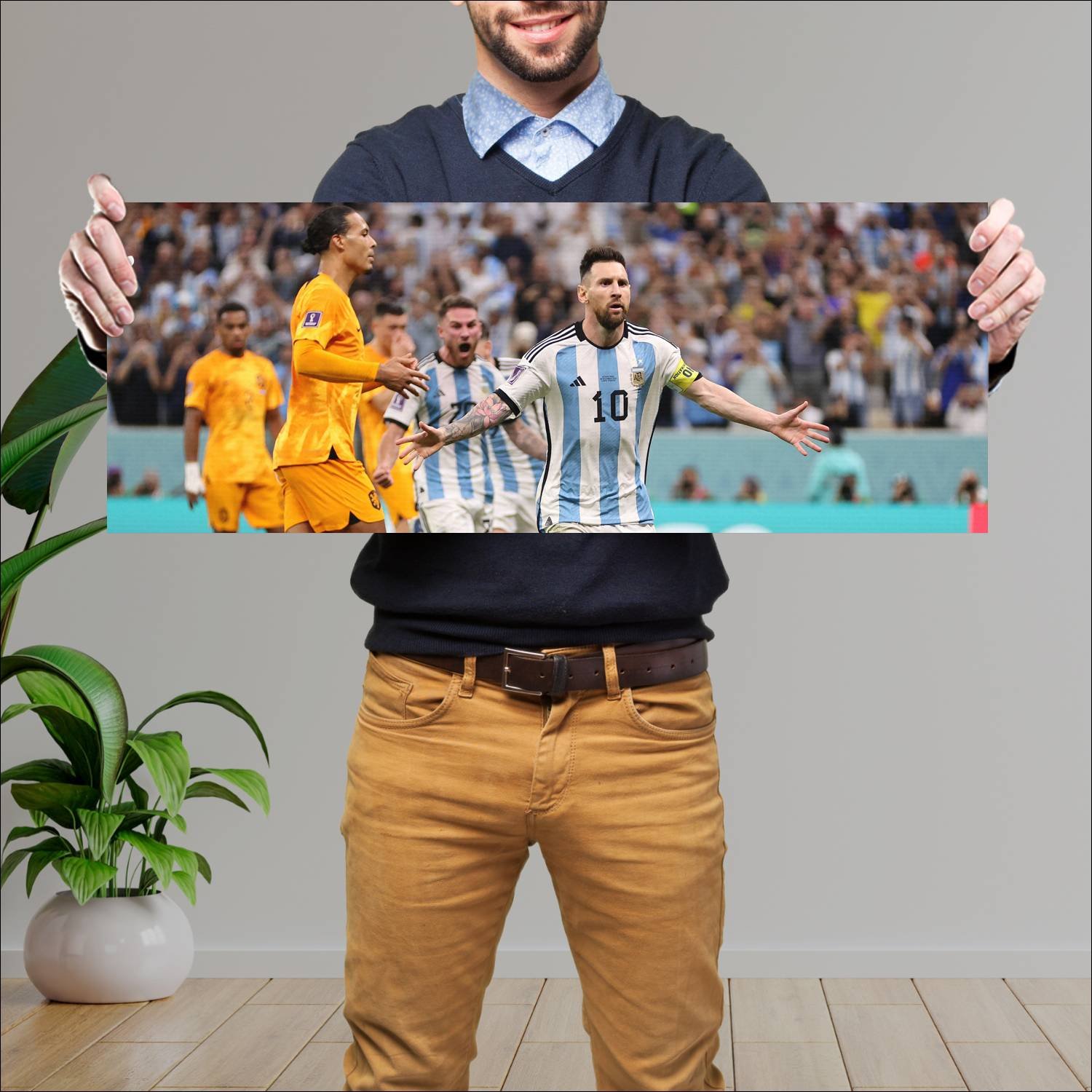 Cuadro grande 30x80cm Messi vs Holanda Deporte