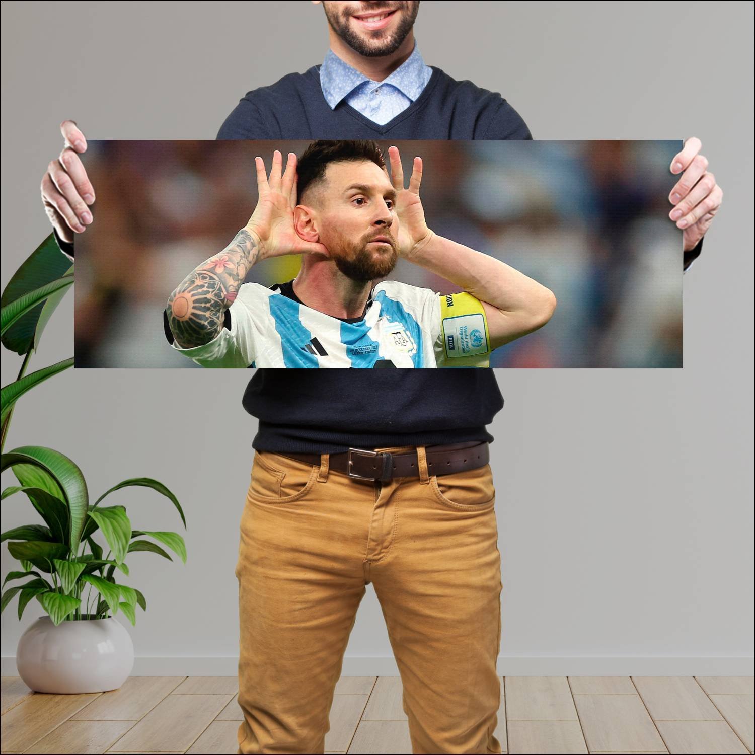 Cuadro grande 30x80cm Messi Topo Holanda Deporte