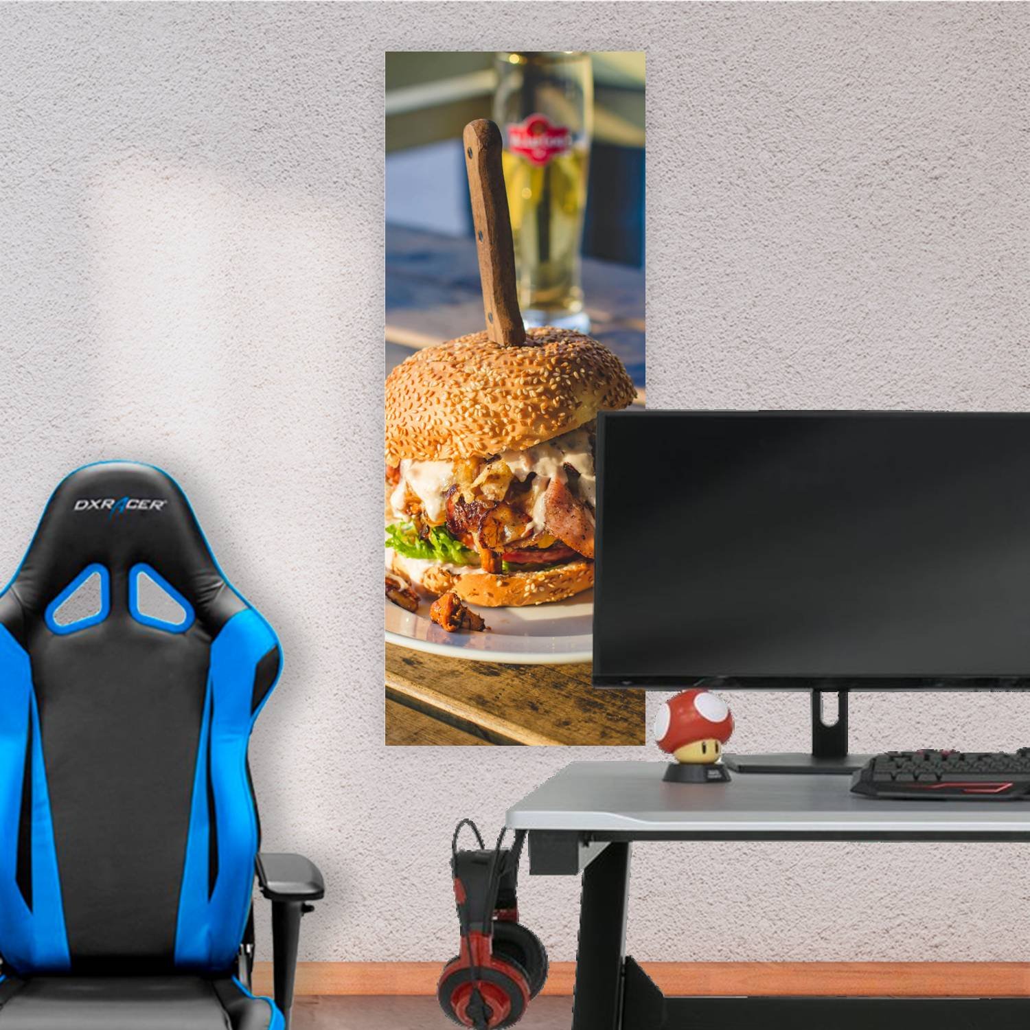 Cuadro grande 30x80cm hamburguesa y cerveza Comida