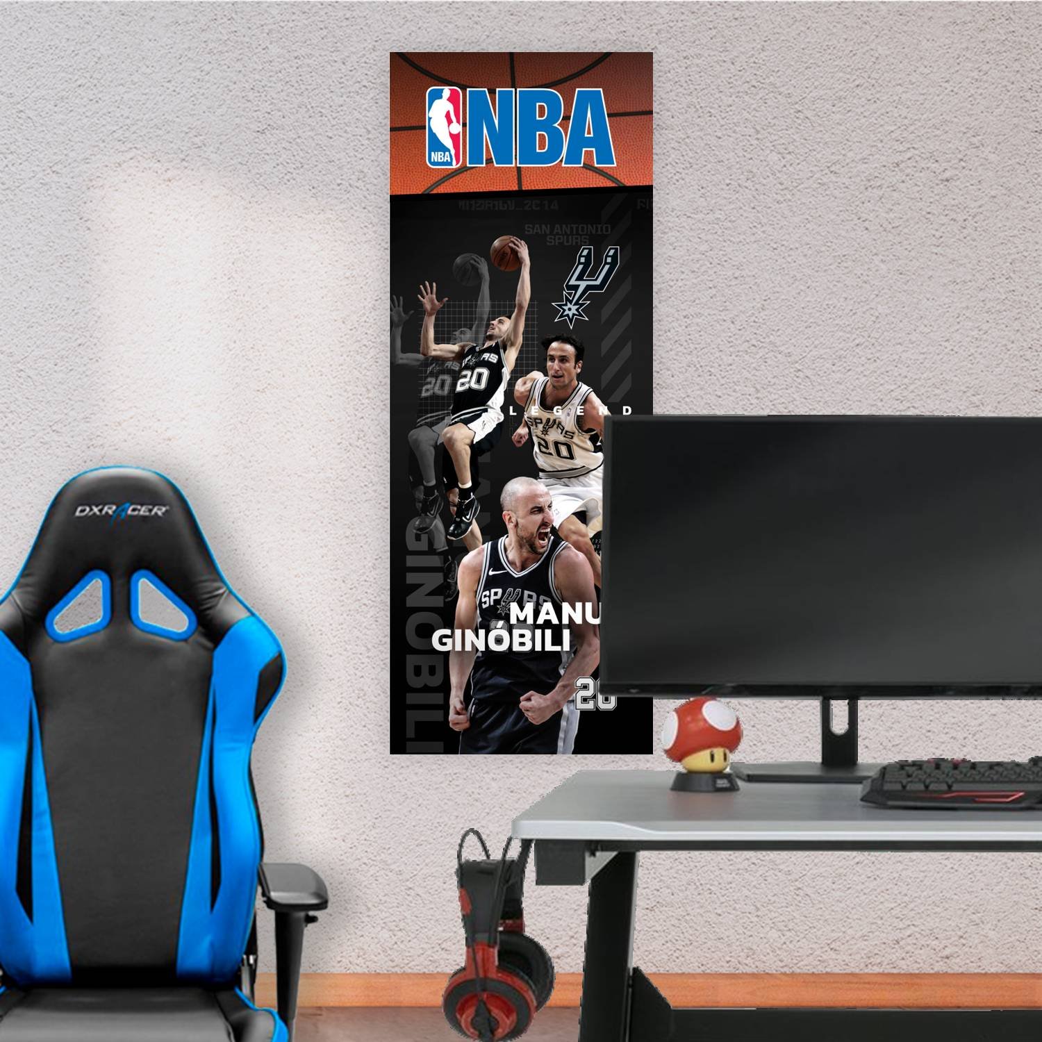 Cuadro grande 30x80cm manu ginobili Legend NBA Basquet