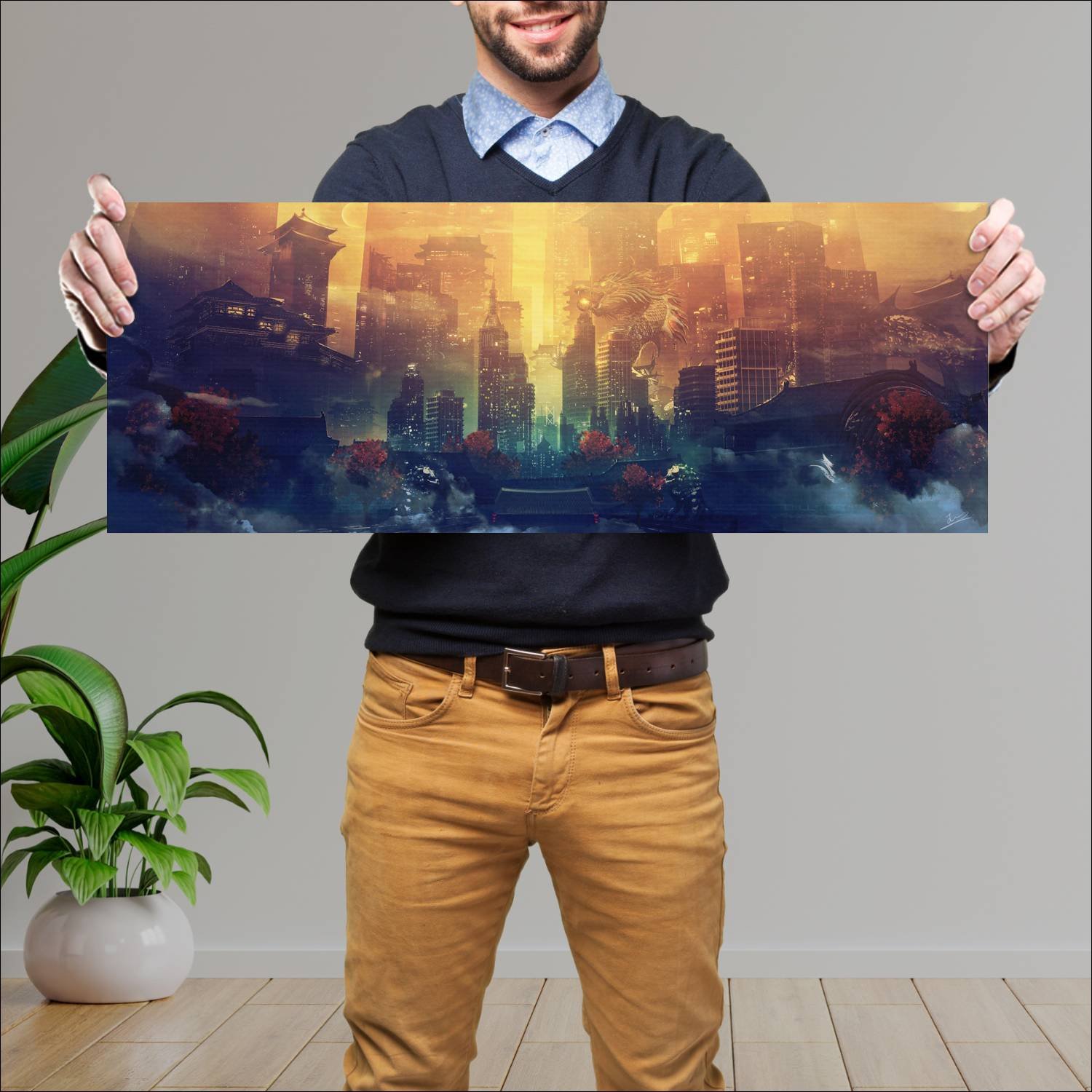 Cuadro grande 30x80cm Ciudad Dragon Arte Digital