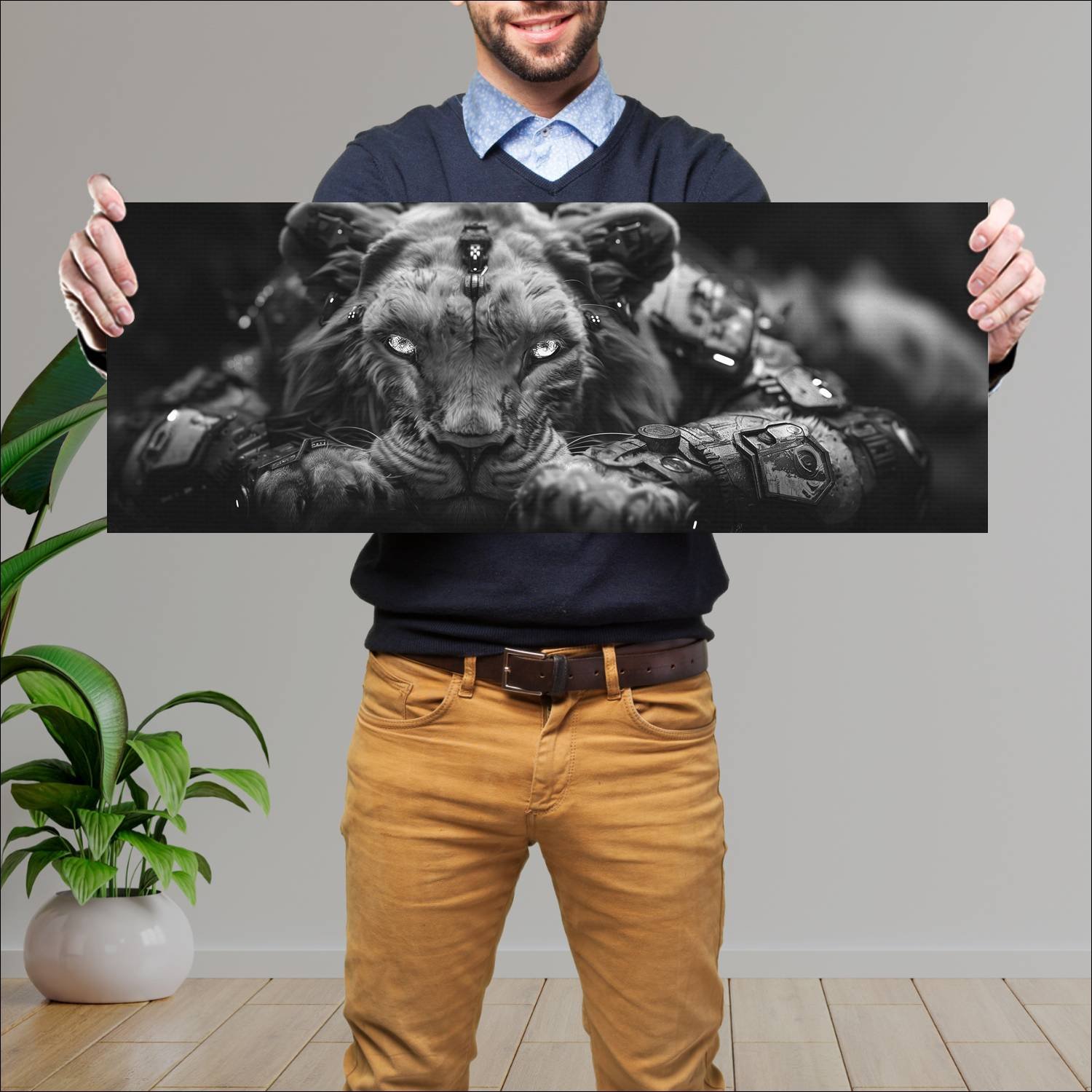Cuadro grande 30x80cm Cyborg Animal Tigre Arte Digital