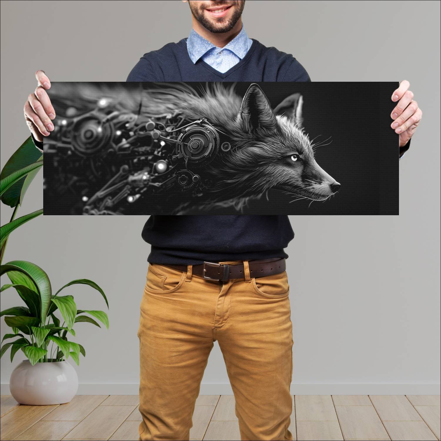 Cuadro grande 30x80cm Cyborg Animal Zorro Arte Digital