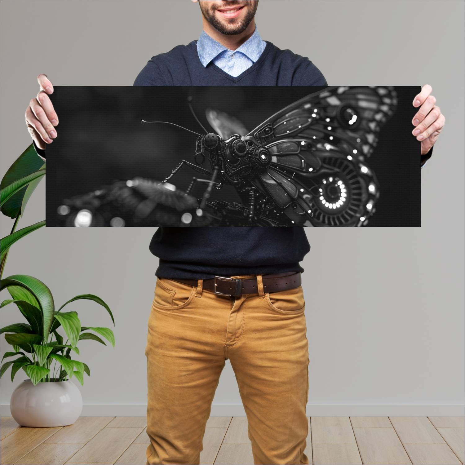 Cuadro grande 30x80cm Cyborg Animal Mariposa Arte Digital
