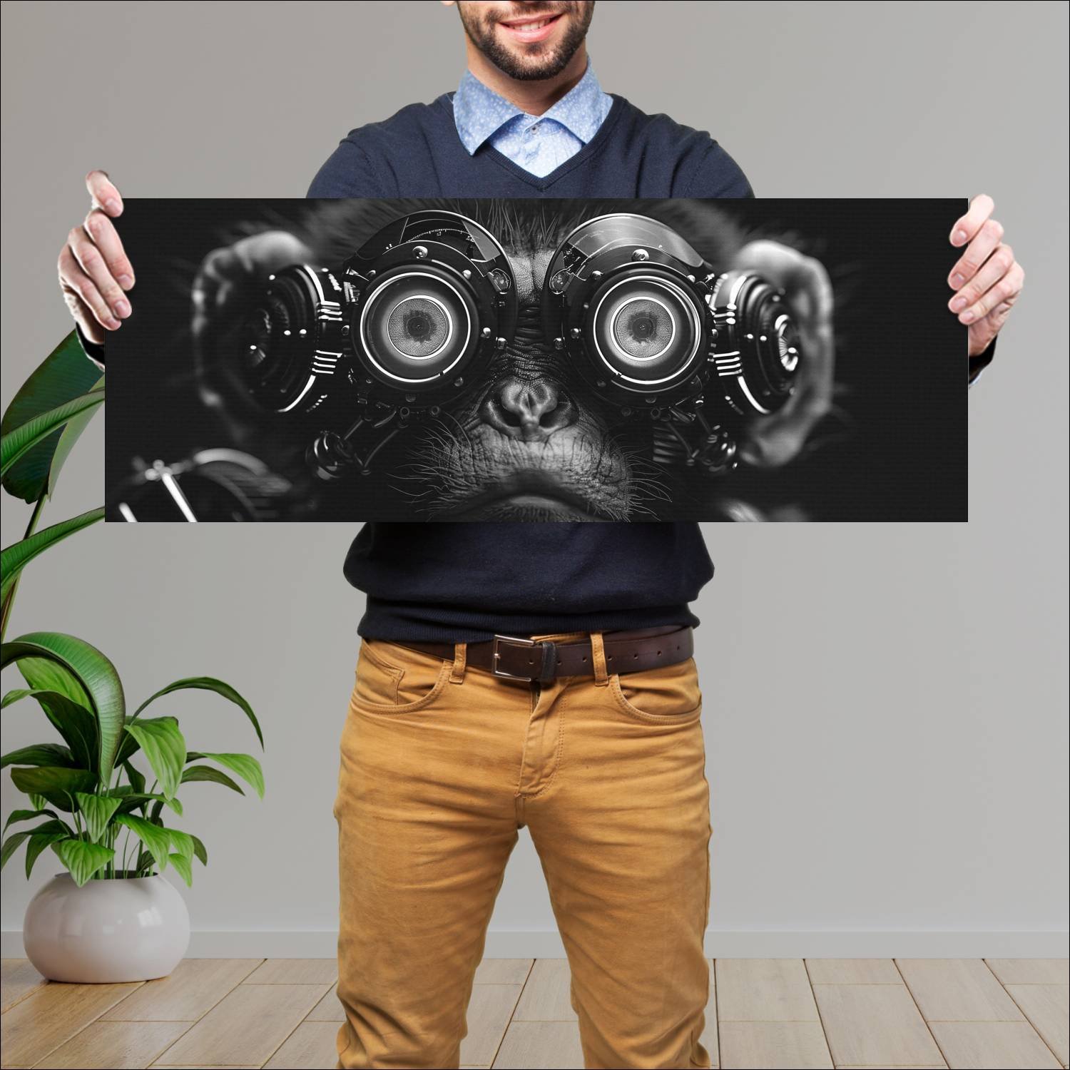 Cuadro grande 30x80cm Cyborg Animal Mono Arte Digital