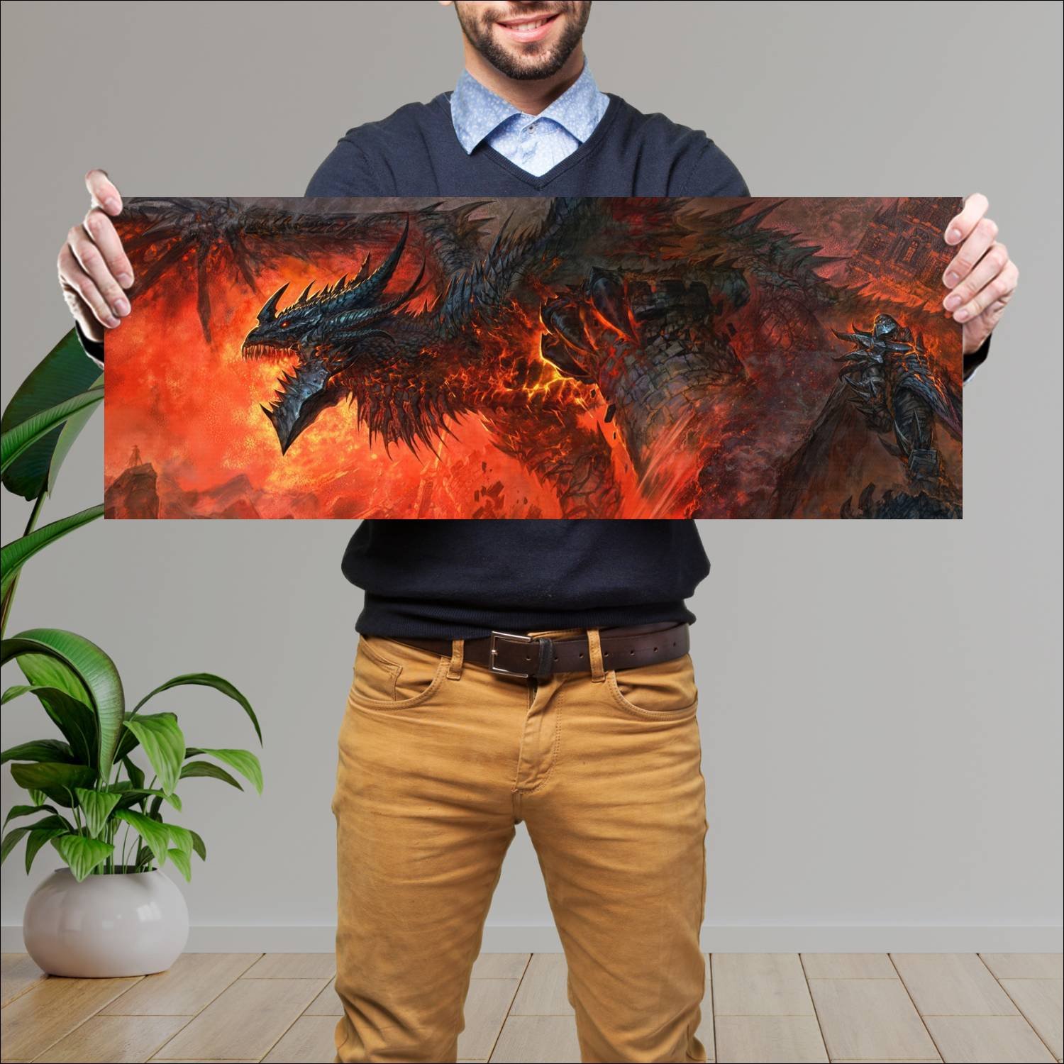 Cuadro grande 30x80cm Dragon Caballero Arte Digital