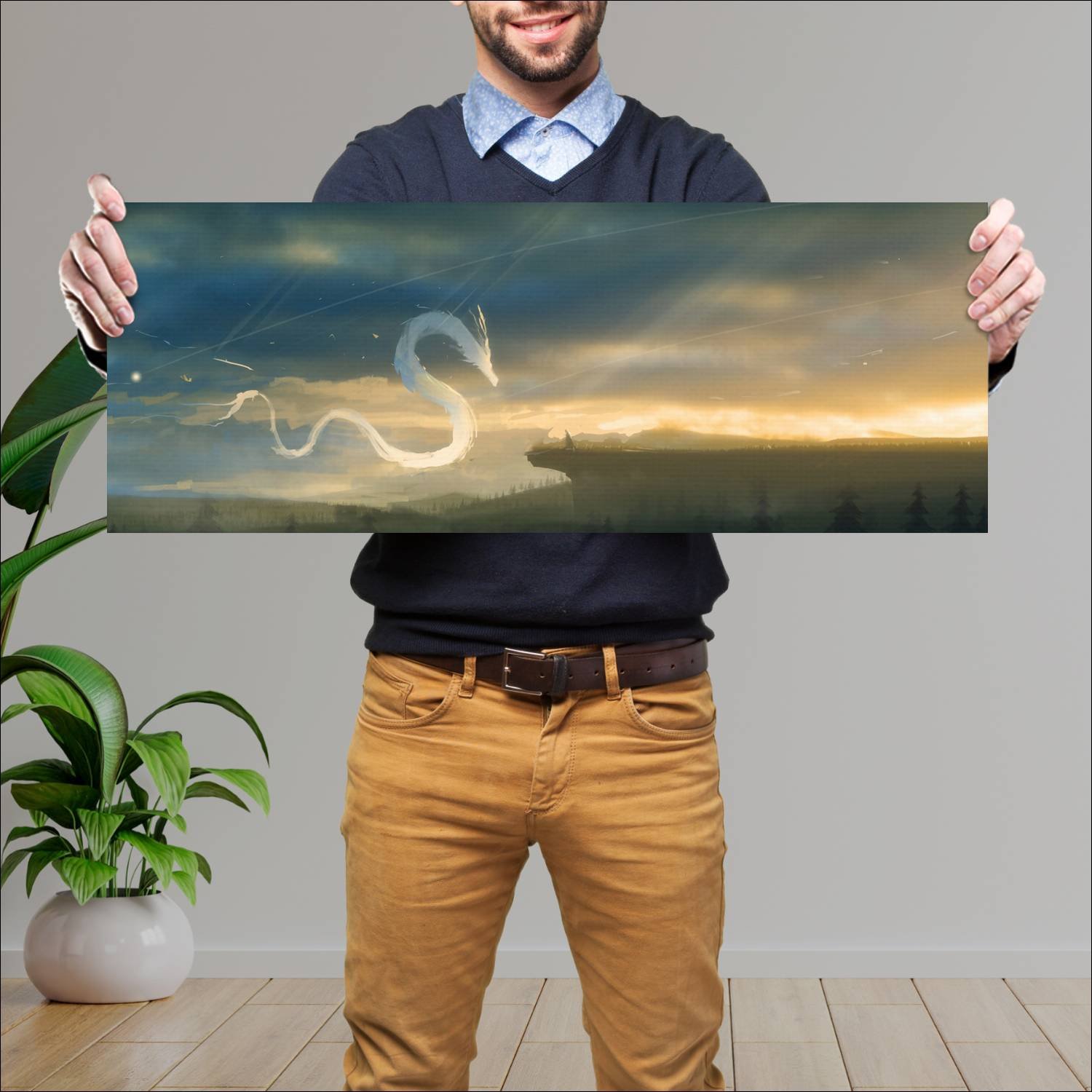 Cuadro grande 30x80cm Dragon cielo Arte Digital