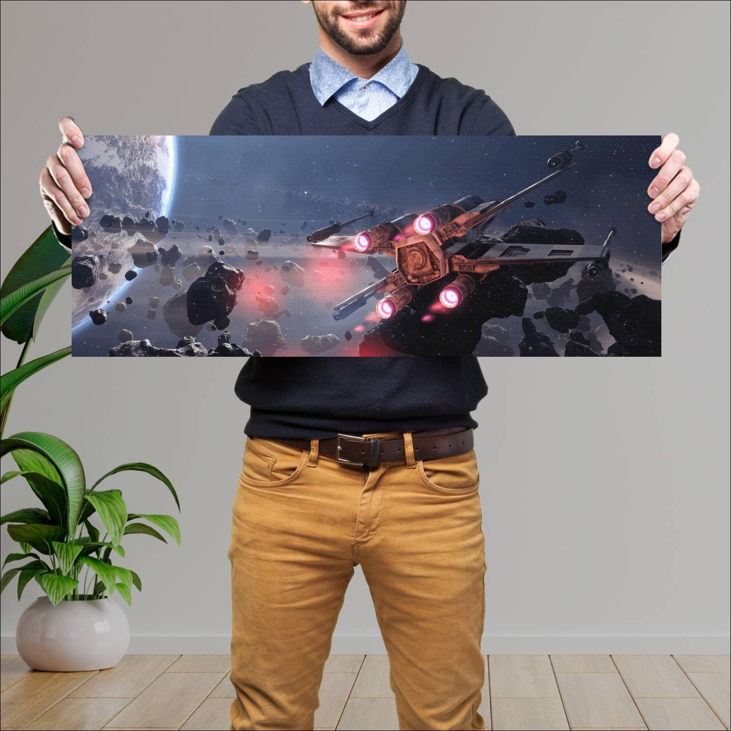 Cuadro grande 30x80cm Nave de Guerra Espacio Arte Digital