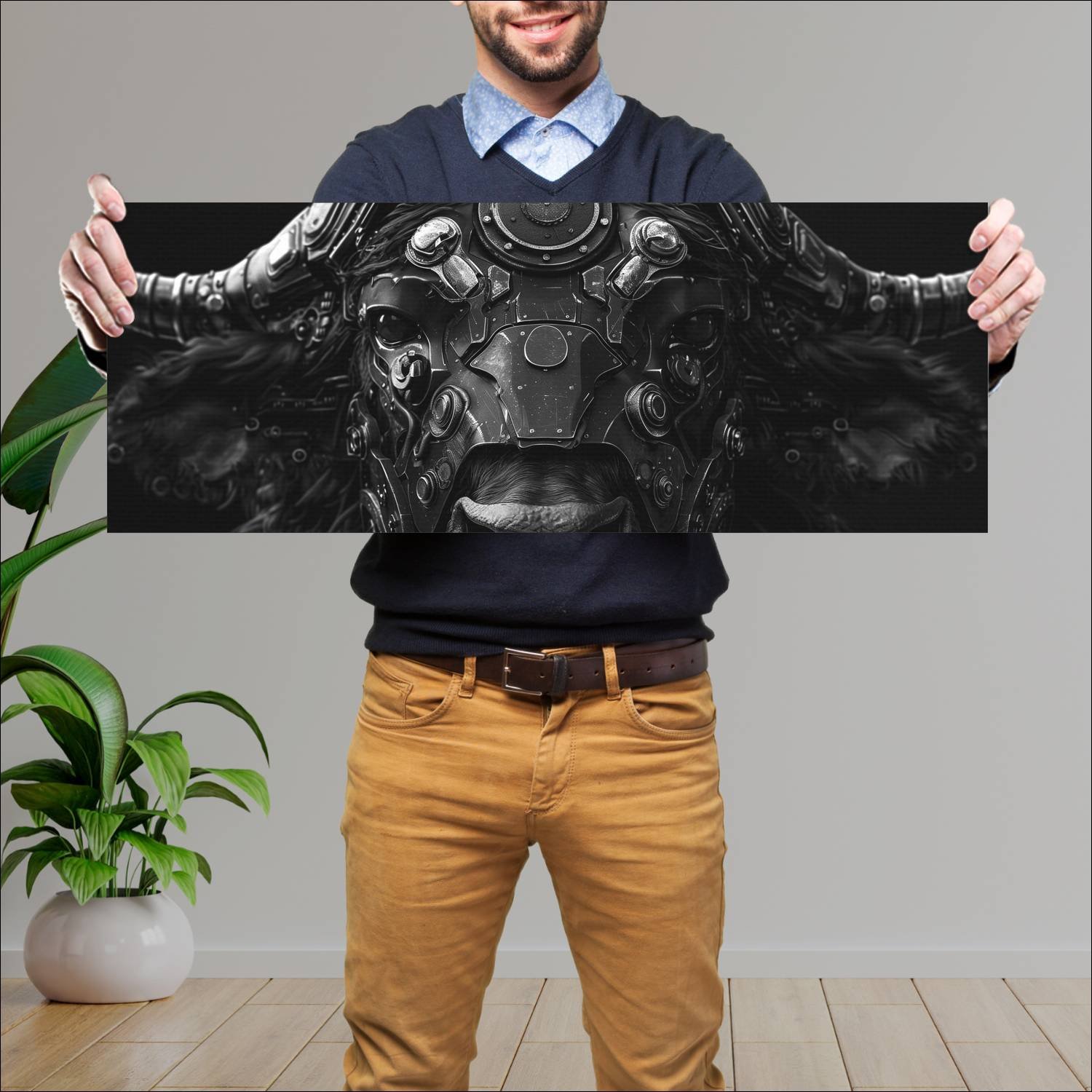 Cuadro grande 30x80cm Cyborg Animal buey Arte Digital