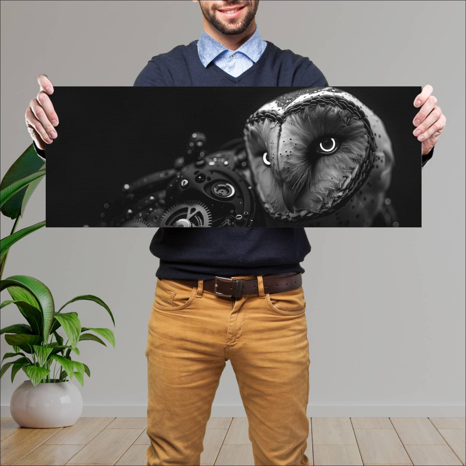 Cuadro grande 30x80cm Cyborg Animal lechuza Arte Digital