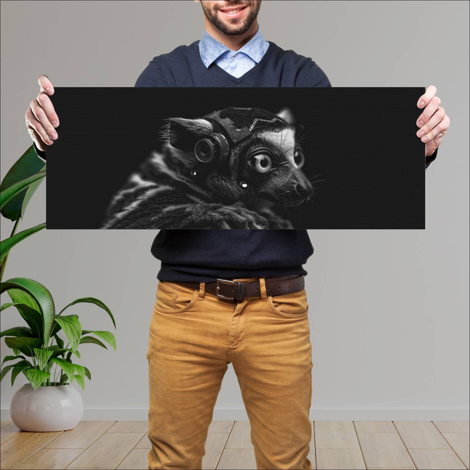 Cuadro grande 30x80cm Cyborg Animal mangosta Arte Digital