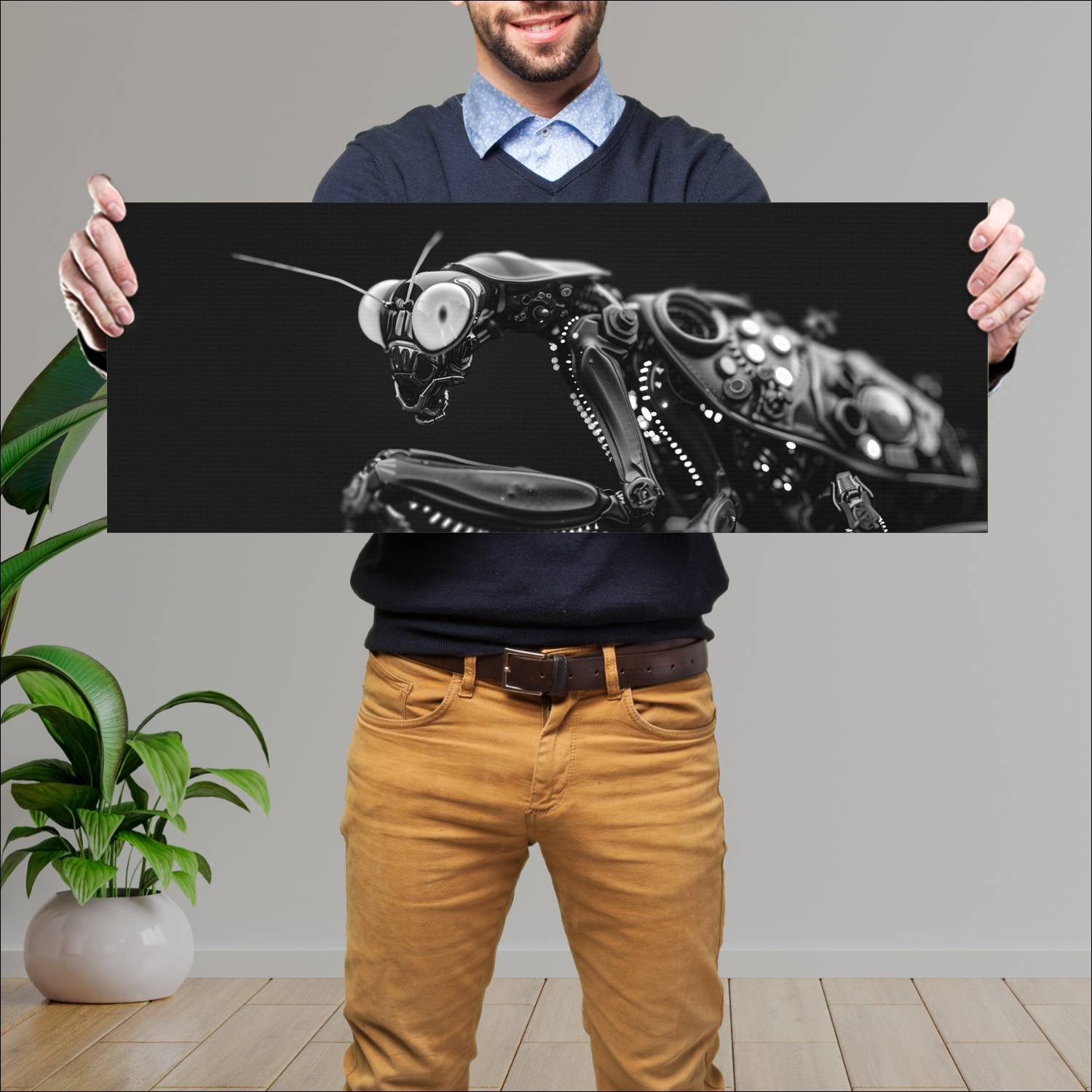 Cuadro grande 30x80cm Cyborg Animal mantis Arte Digital