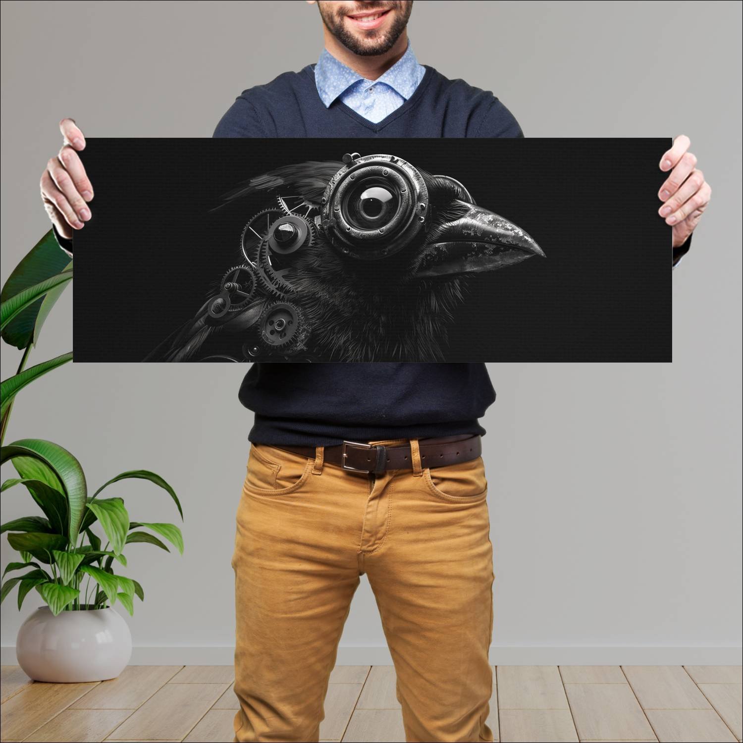 Cuadro grande 30x80cm Cyborg Animal pajaro Arte Digital