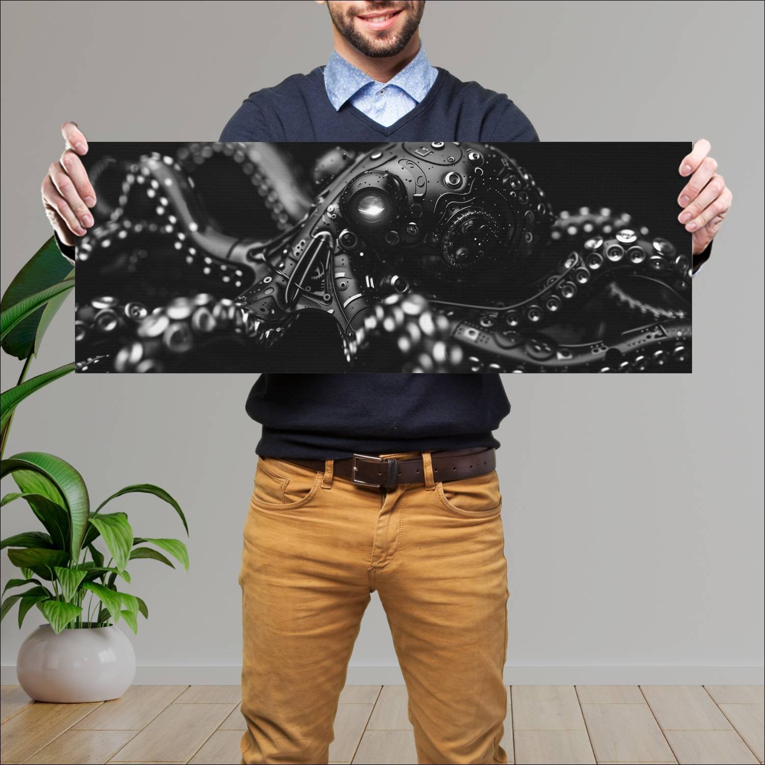 Cuadro grande 30x80cm Cyborg Animal pulpo Arte Digital
