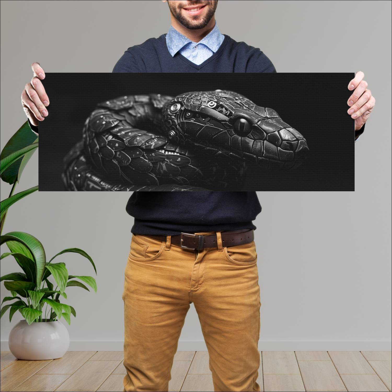 Cuadro grande 30x80cm Cyborg Animal serpiente Arte Digital