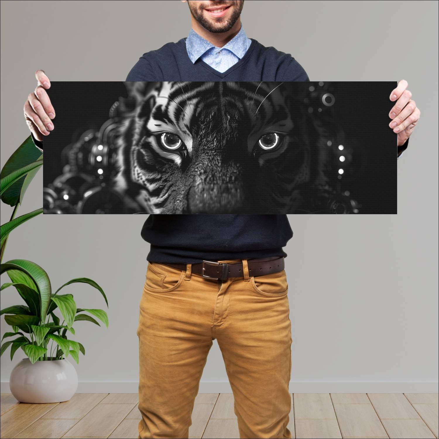 Cuadro grande 30x80cm Cyborg Animal tigre mirada Arte Digital