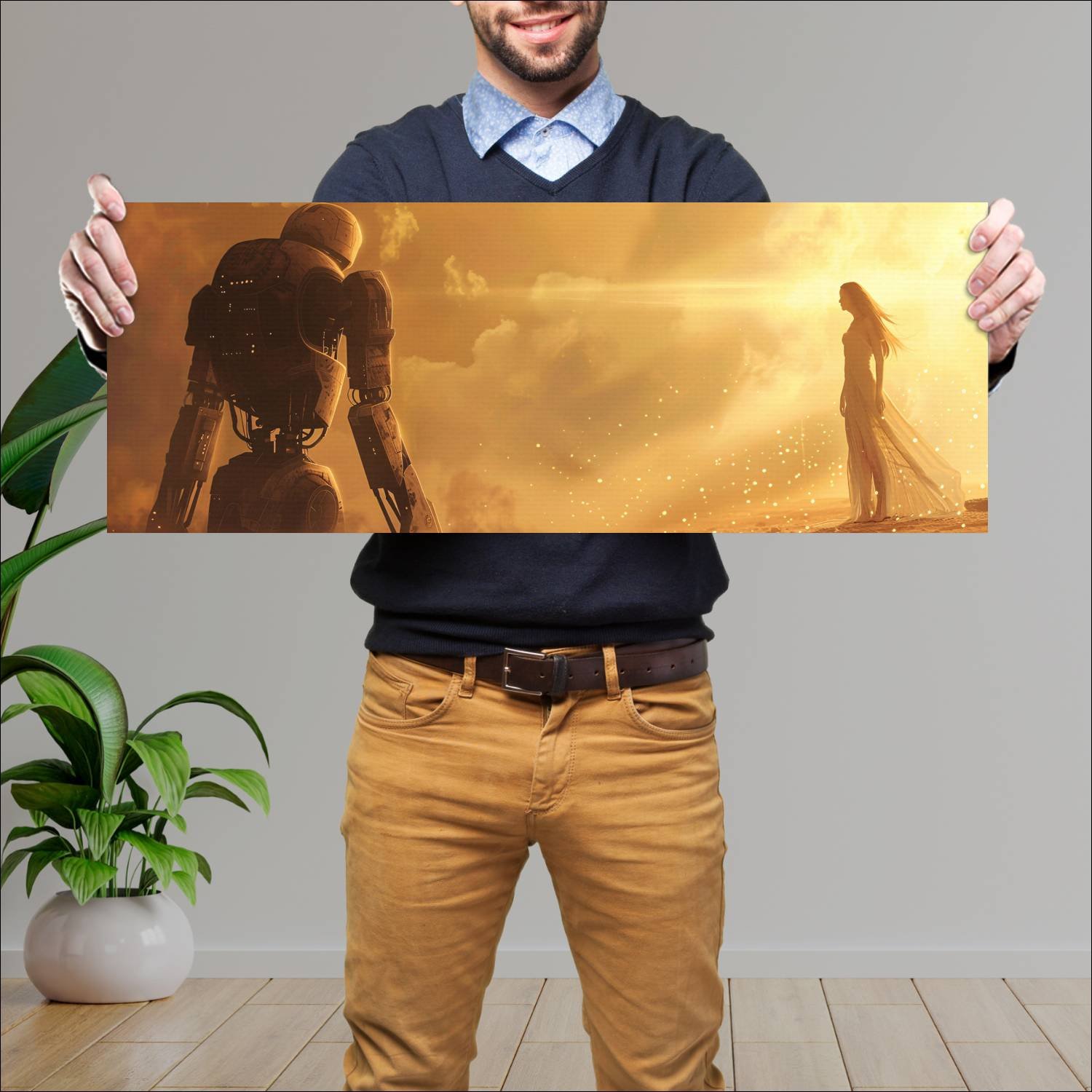 Cuadro grande 30x80cm Mujer y Robot 4 Arte Digital