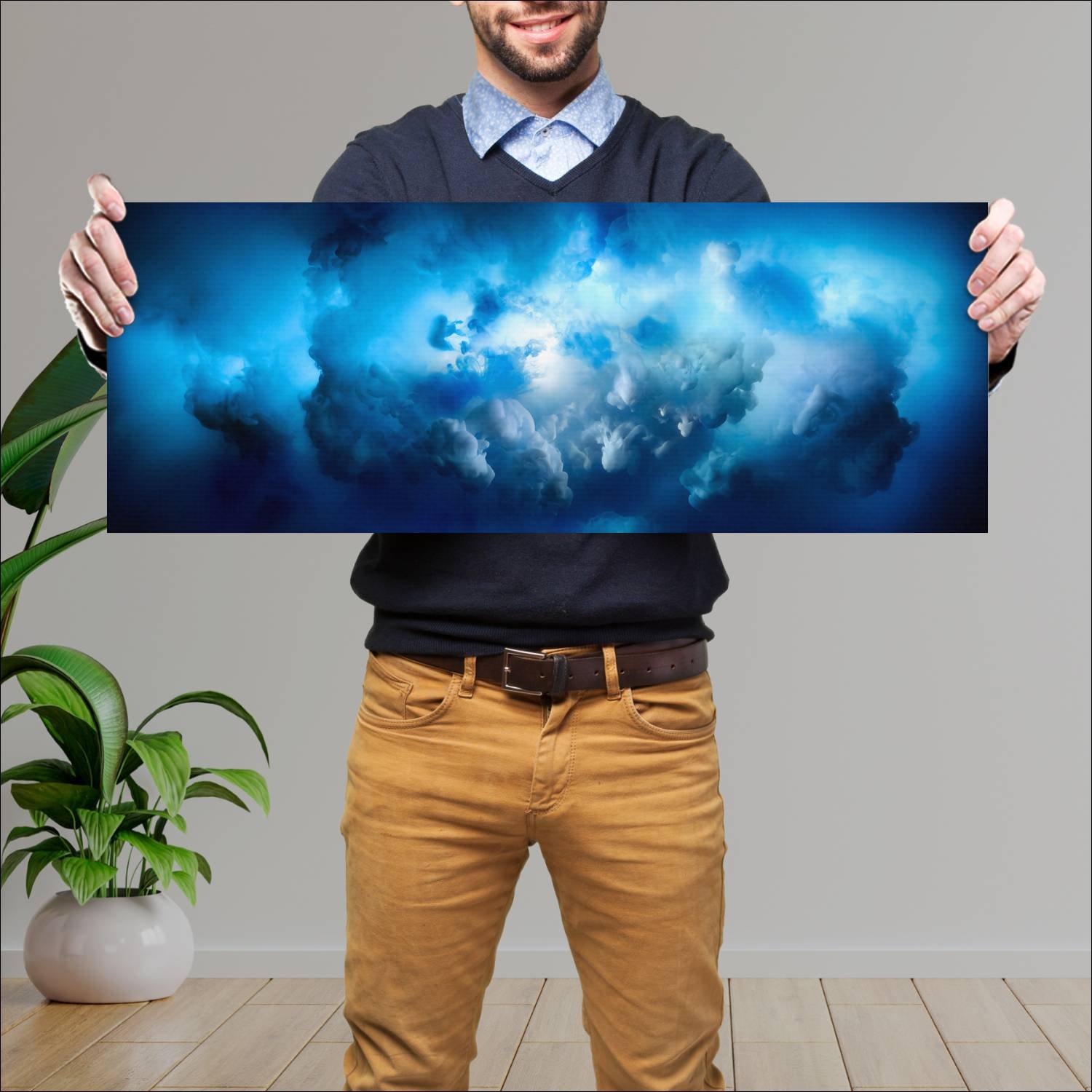 Cuadro grande 30x80cm Nebulosa Azul Arte Digital