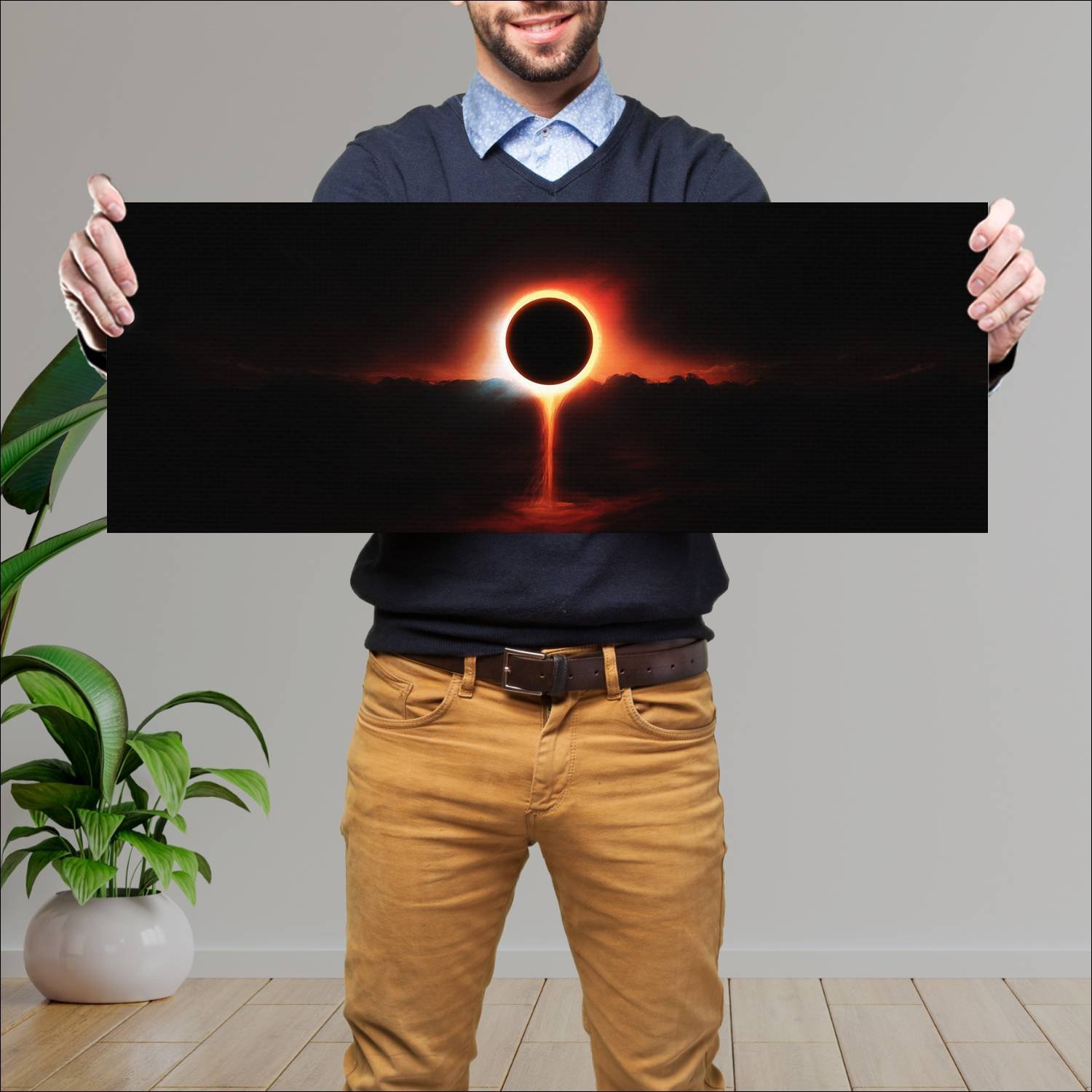 Cuadro grande 30x80cm eclipse rojo Arte Digital