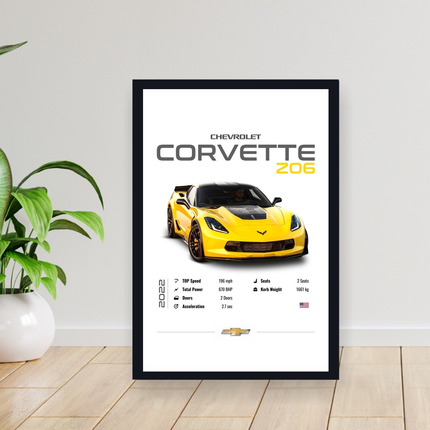 Cuadro 30x40cm Auto - Chevrolet Corvette Z06 2022