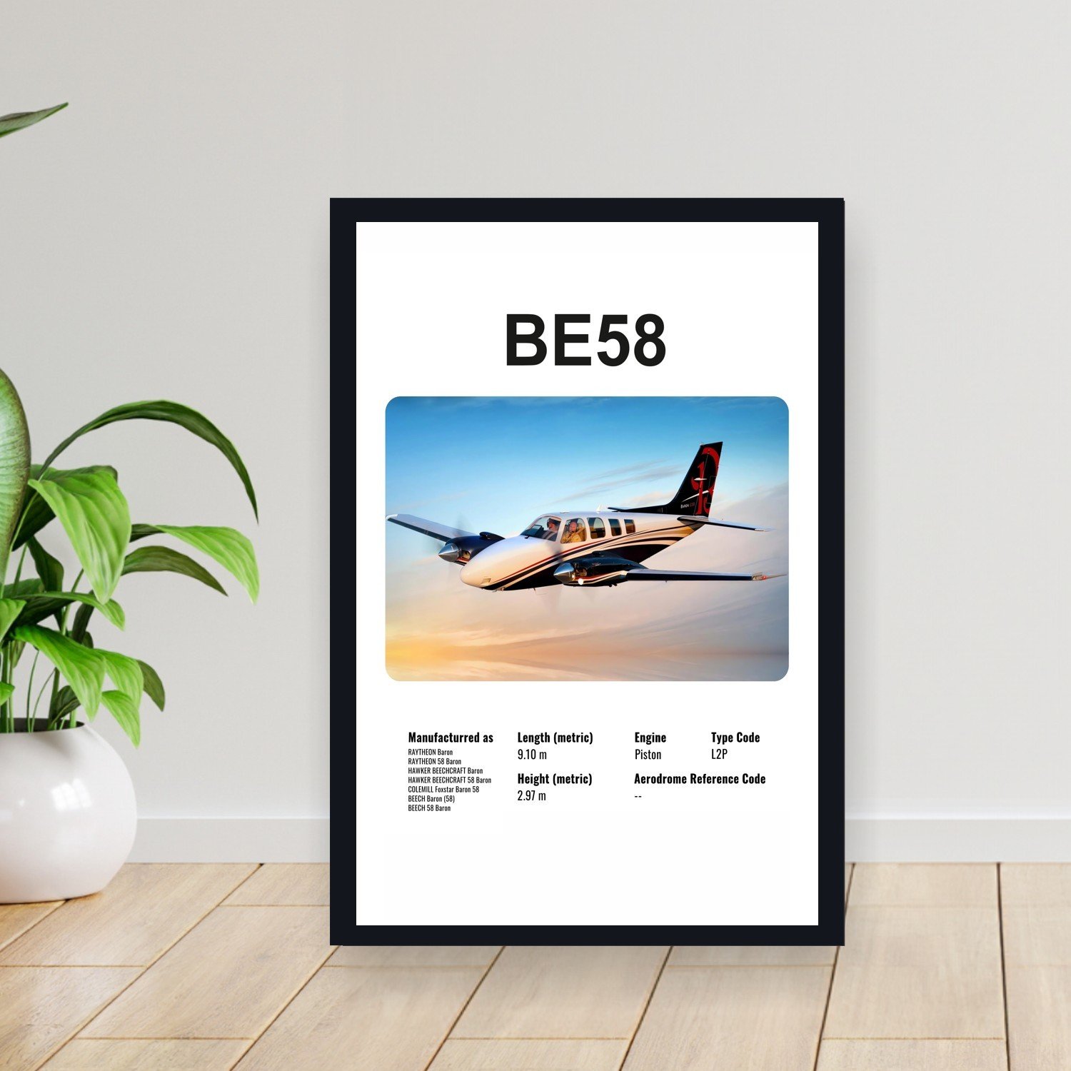 Cuadro 30x40cm Avion - BEECH BE58