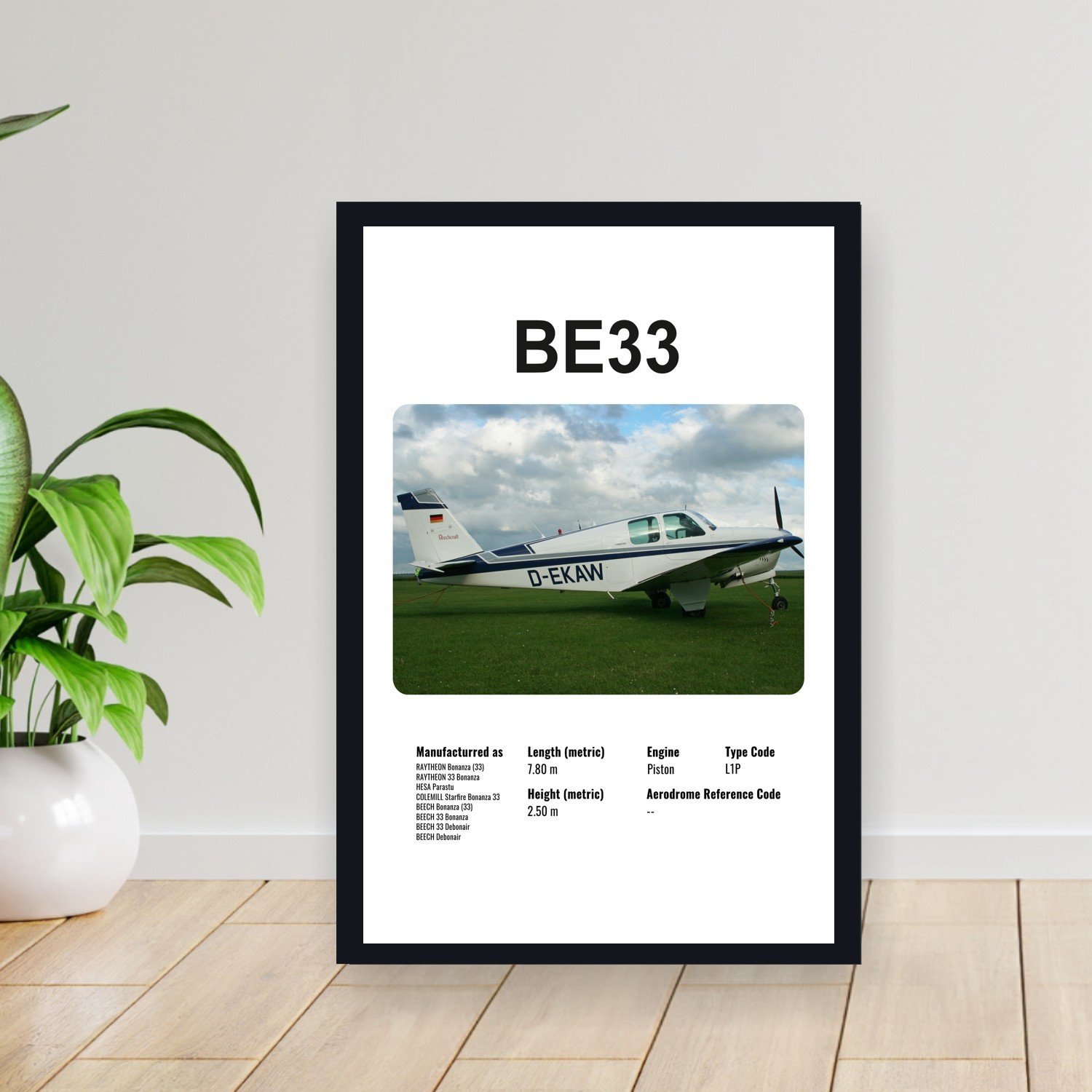 Cuadro 30x40cm Avion - BEECH BE33