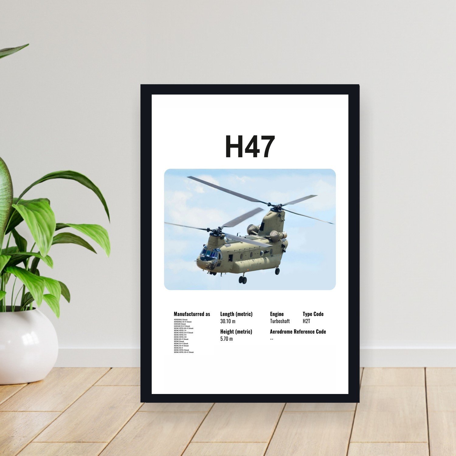 Cuadro 30x40cm Avion - BOEING H47 HELICOPTERO