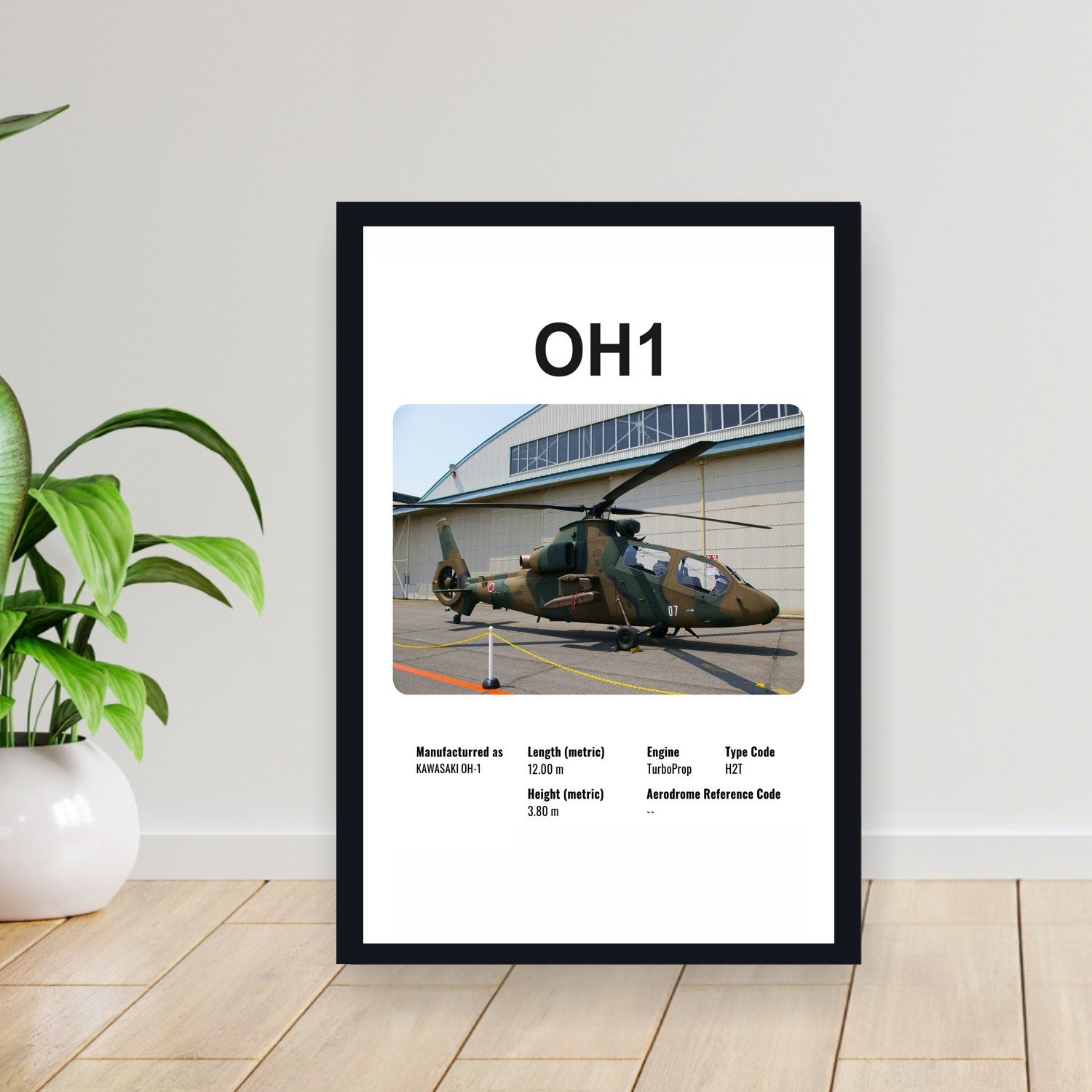 Cuadro 30x40cm Avion - KAWASAKI OH1 HELICOPTERO