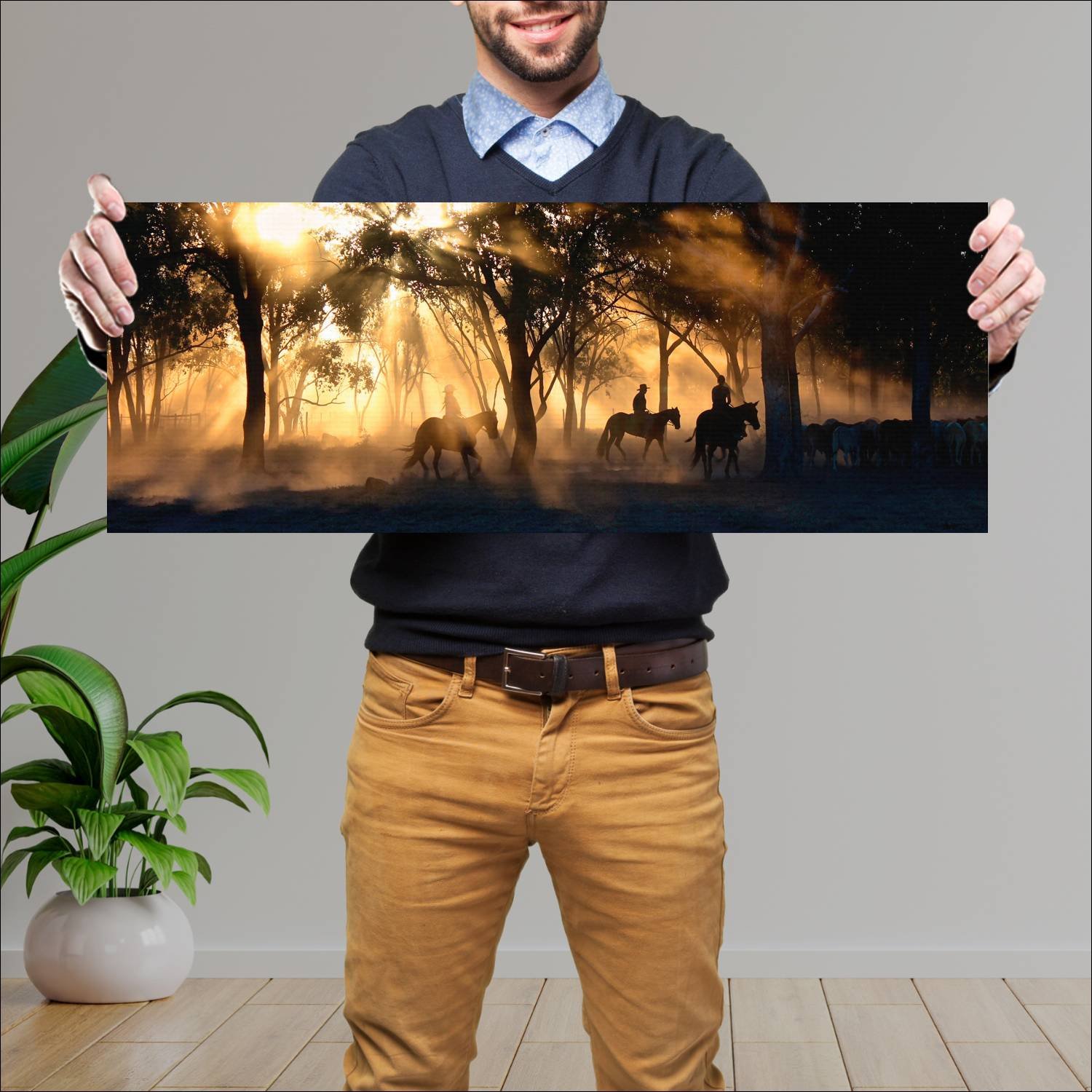 Cuadro grande 30x80cm caballos YCB-006 Naturaleza