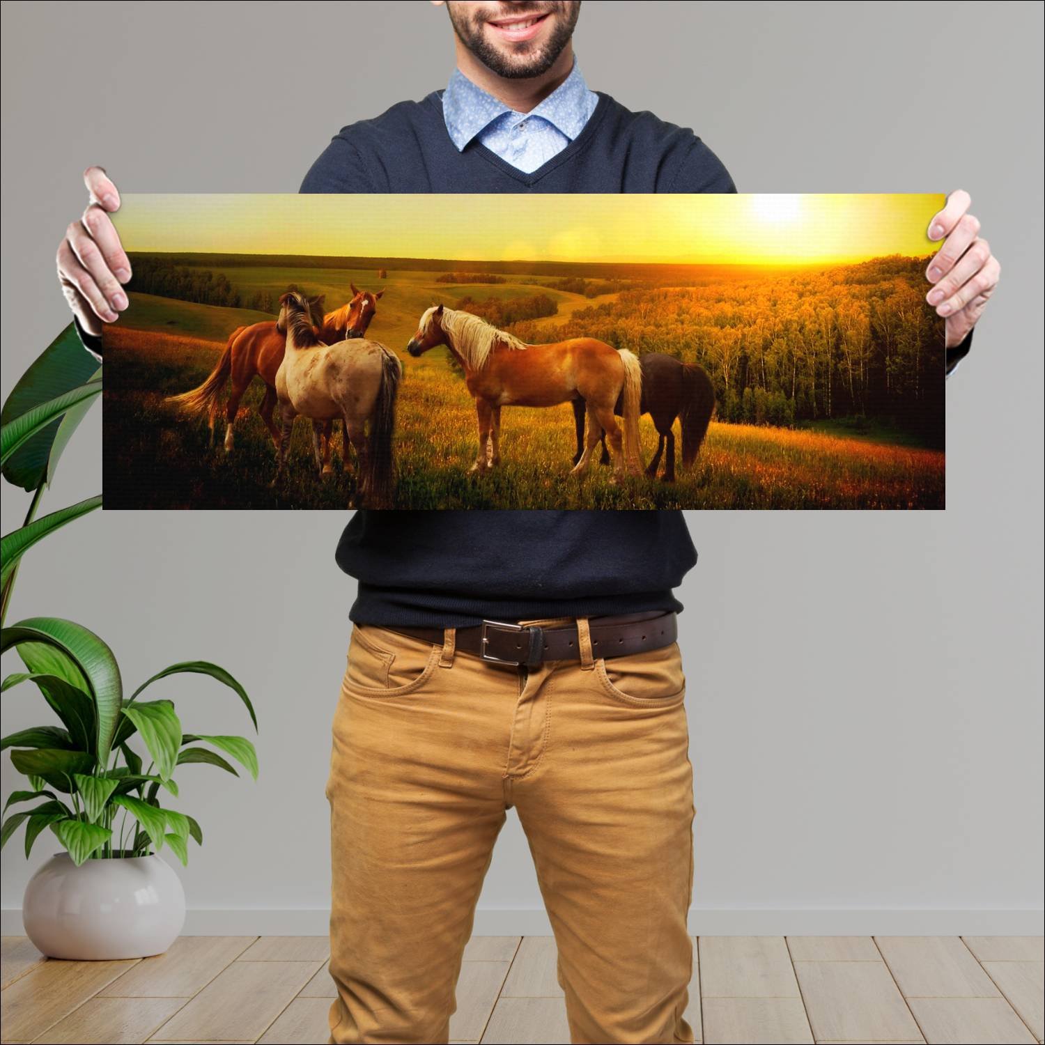 Cuadro grande 30x80cm caballos YCB-025 Naturaleza