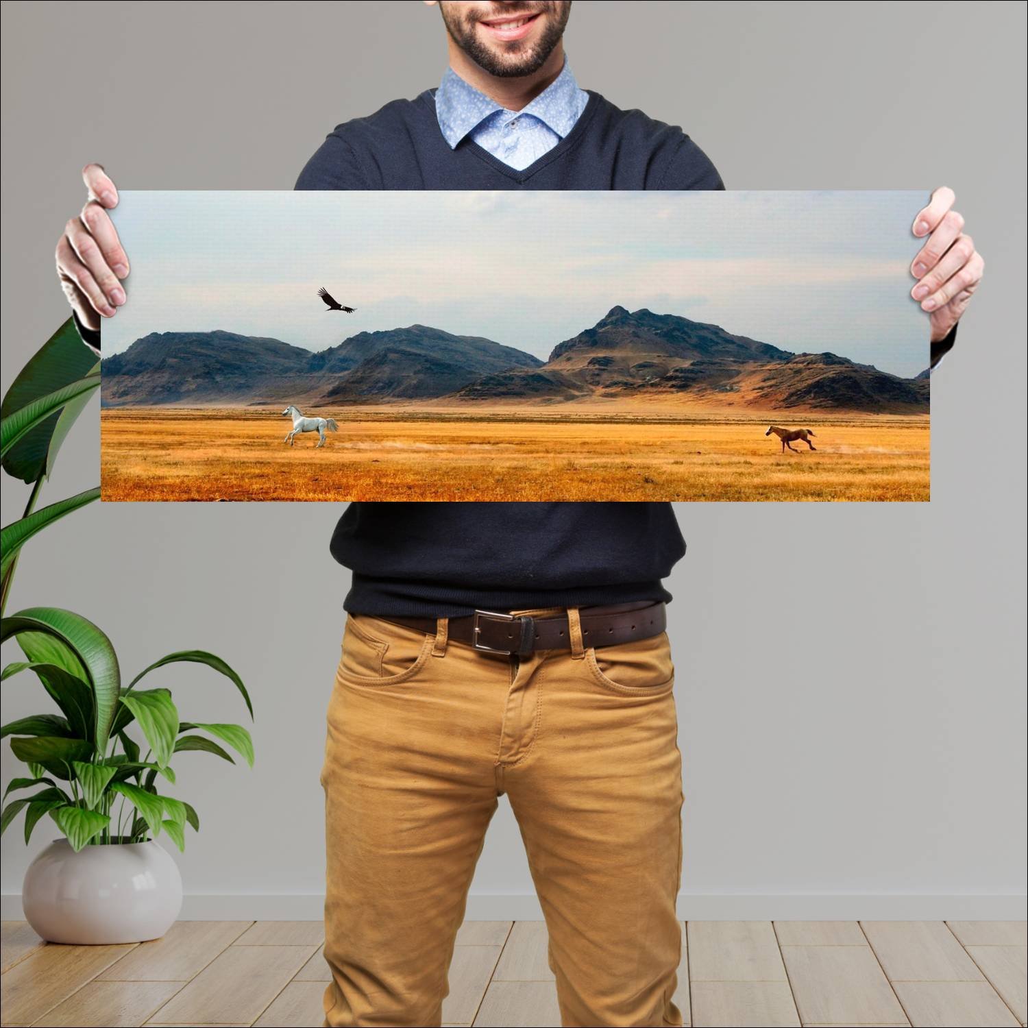 Cuadro grande 30x80cm caballos YCB-026 Naturaleza
