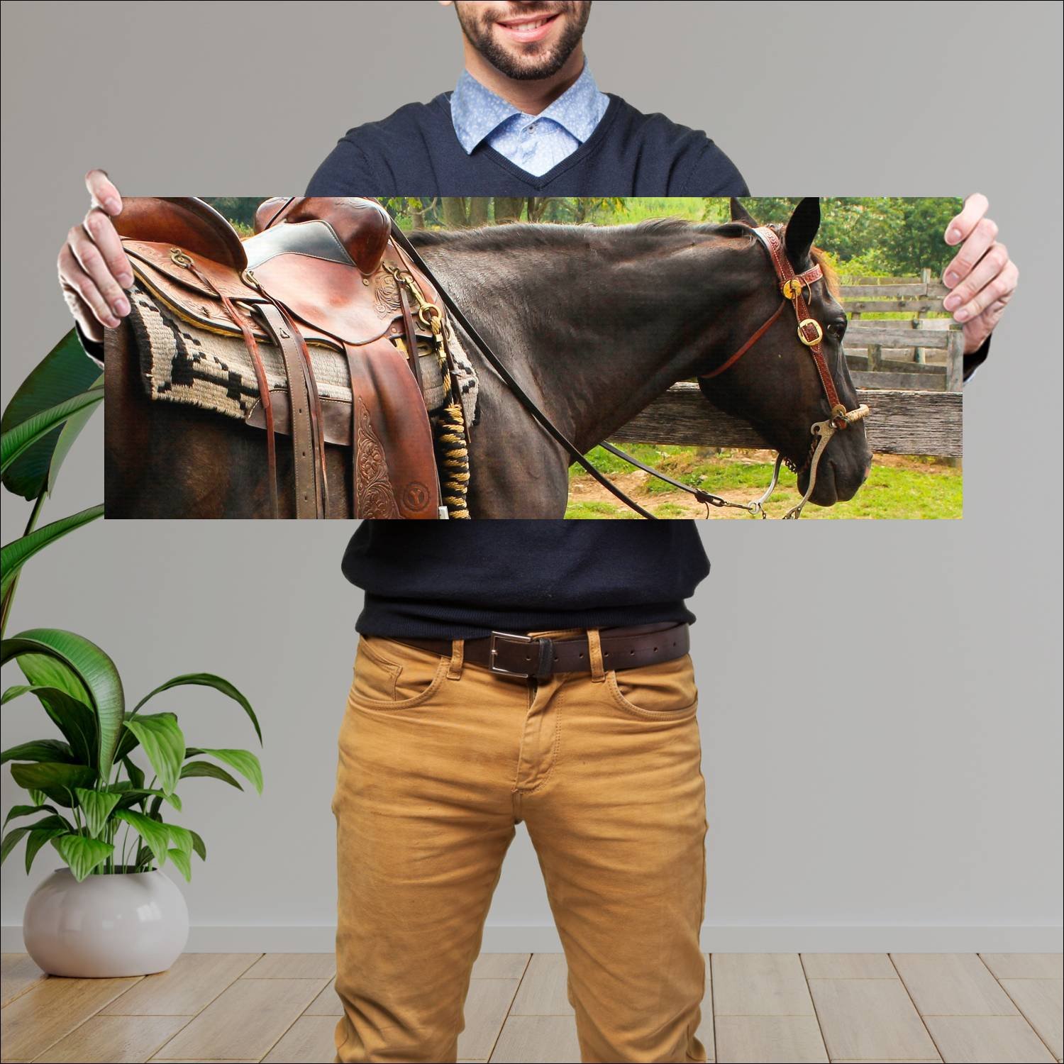 Cuadro grande 30x80cm caballos YCB-033 Naturaleza