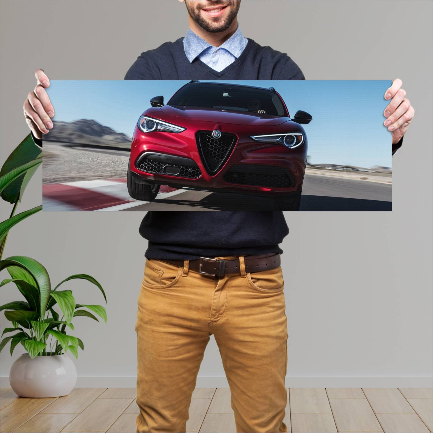 Cuadro grande 30x80cm 2018 alfa romeo stelvio nero 412 Alfa Romeo