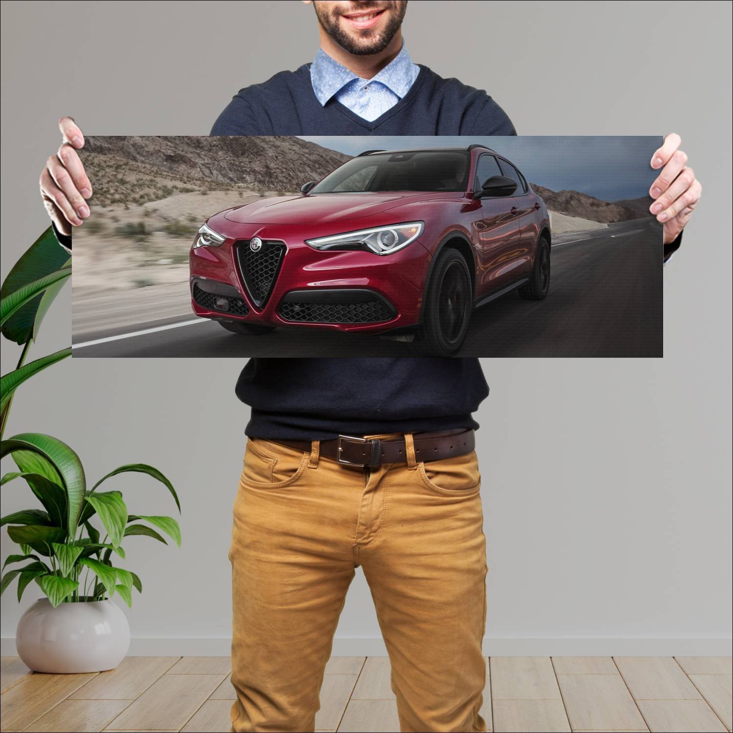 Cuadro grande 30x80cm 2018 alfa romeo stelvio nero 413 Alfa Romeo
