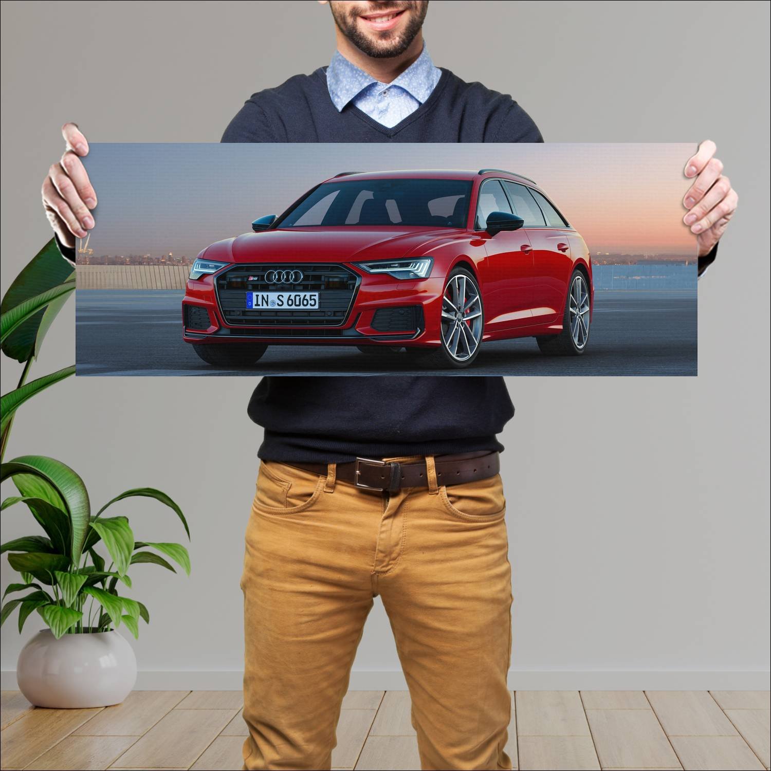 Cuadro grande 30x80cm 2019 audi s6 avant black opt 565 Audi
