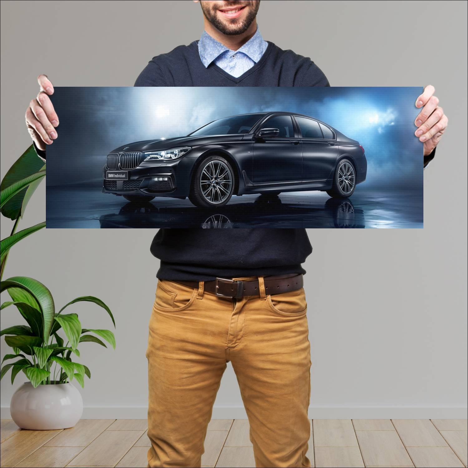 Cuadro grande 30x80cm 2017 bmw 7 series black ice 542 Bmw