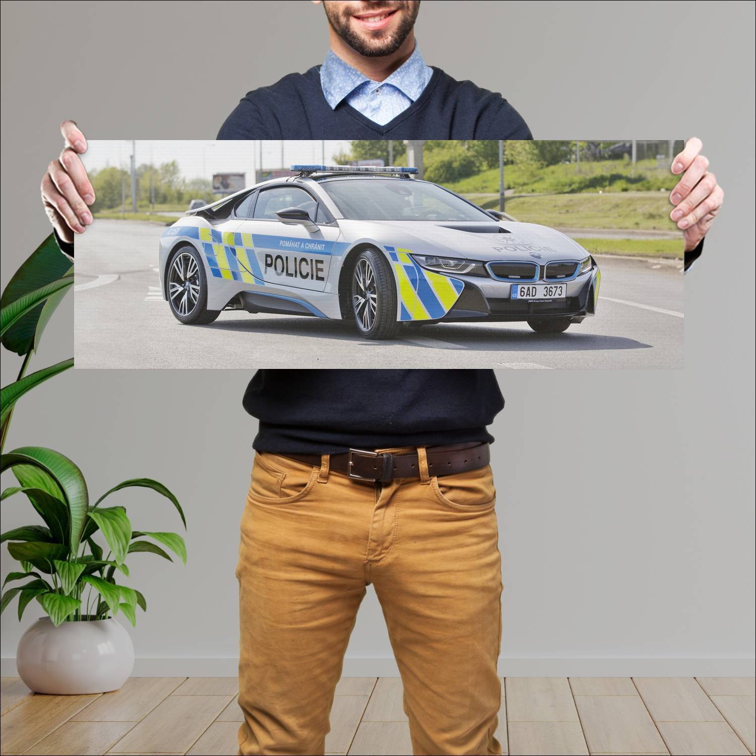 Cuadro grande 30x80cm 2017 bmw i8 policie auto 553 Bmw