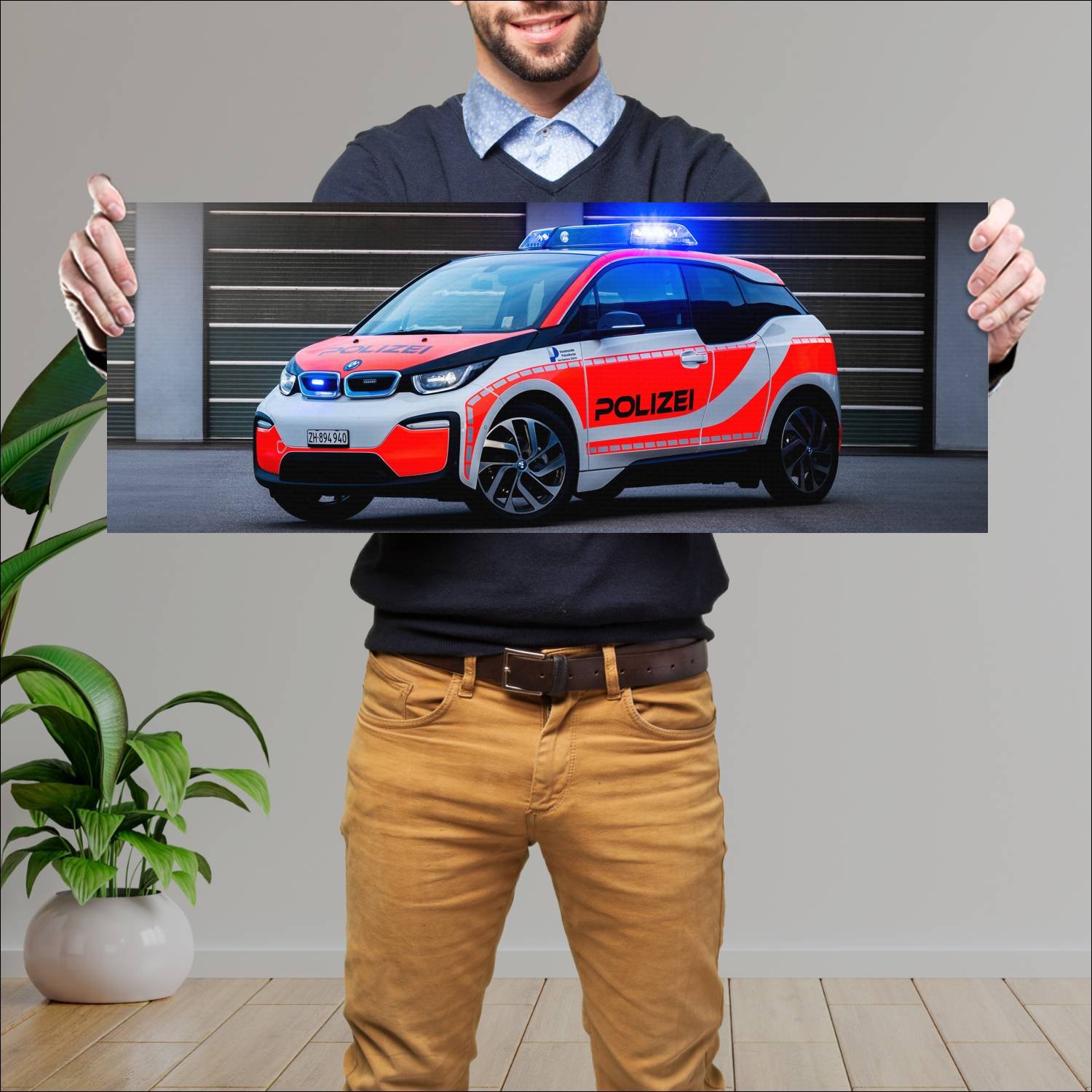 Cuadro grande 30x80cm 2019 bmw i3 polizei auto 755 Bmw
