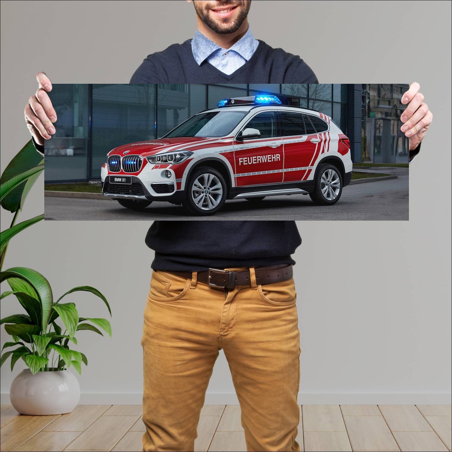 Cuadro grande 30x80cm 2019 bmw x1 feuerwehr auto 811 Bmw