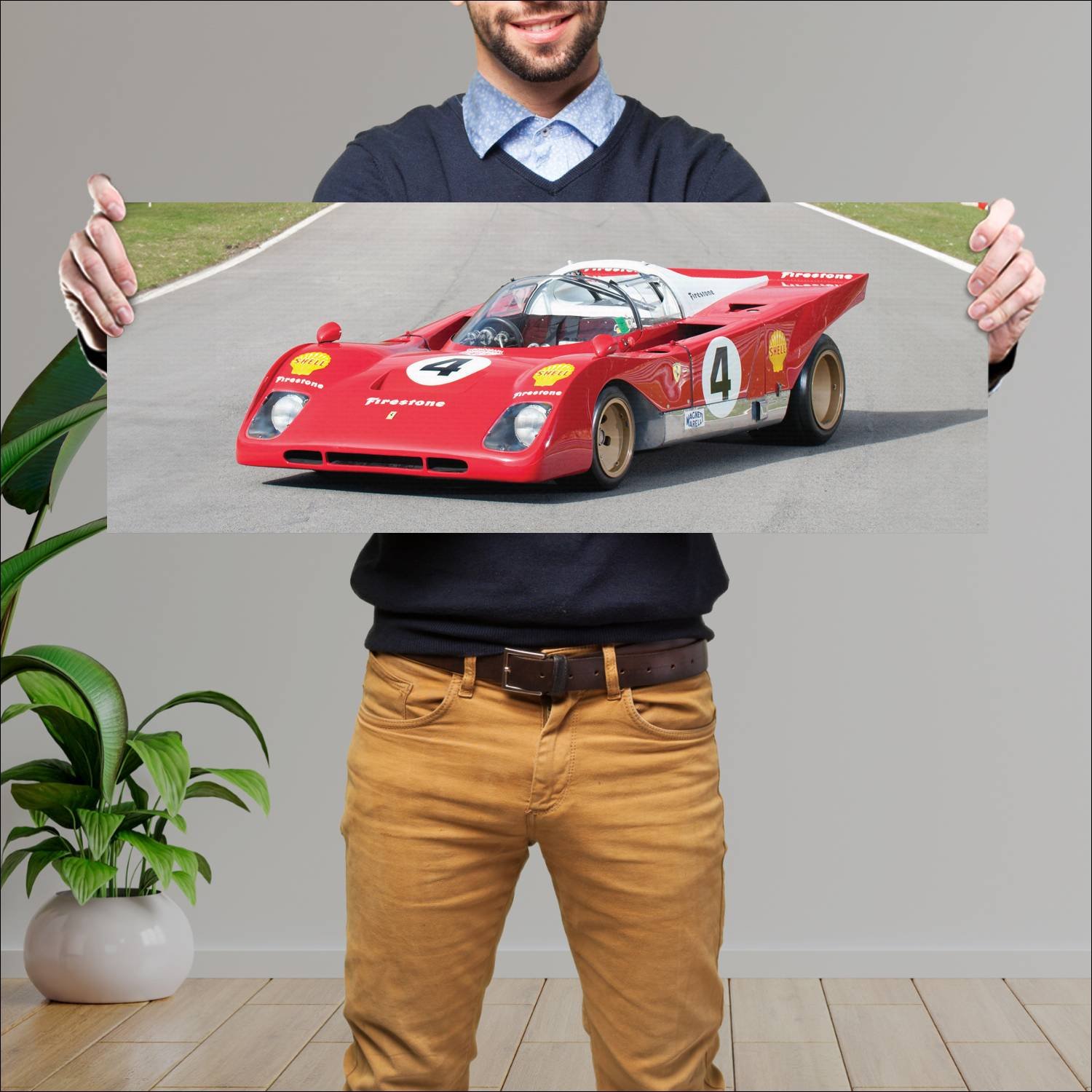 Cuadro grande 30x80cm 1967 dino 206 s 028 auto 56 Ferrari