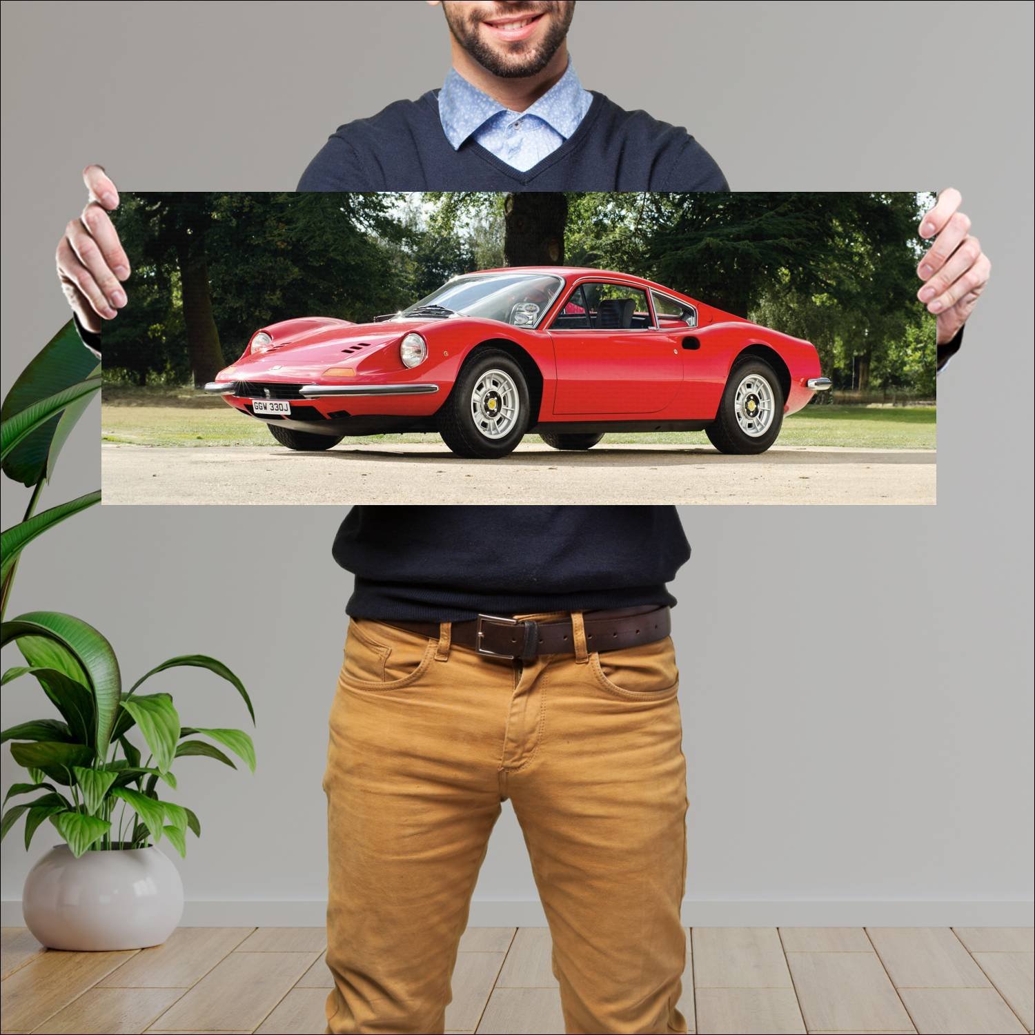 Cuadro grande 30x80cm 1969 dino 246 gt uk auto 81 Ferrari