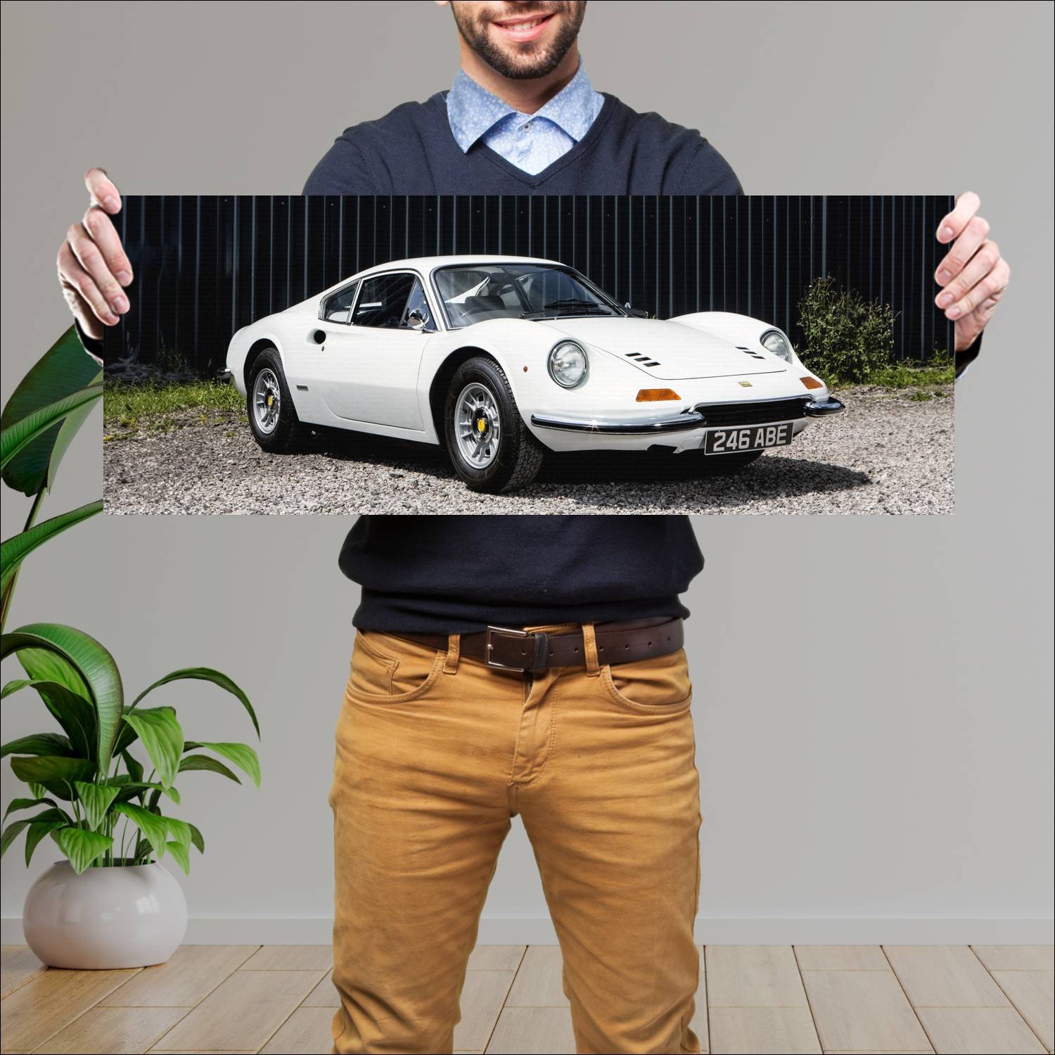 Cuadro grande 30x80cm 1969 dino 246 gt uk auto 82 Ferrari