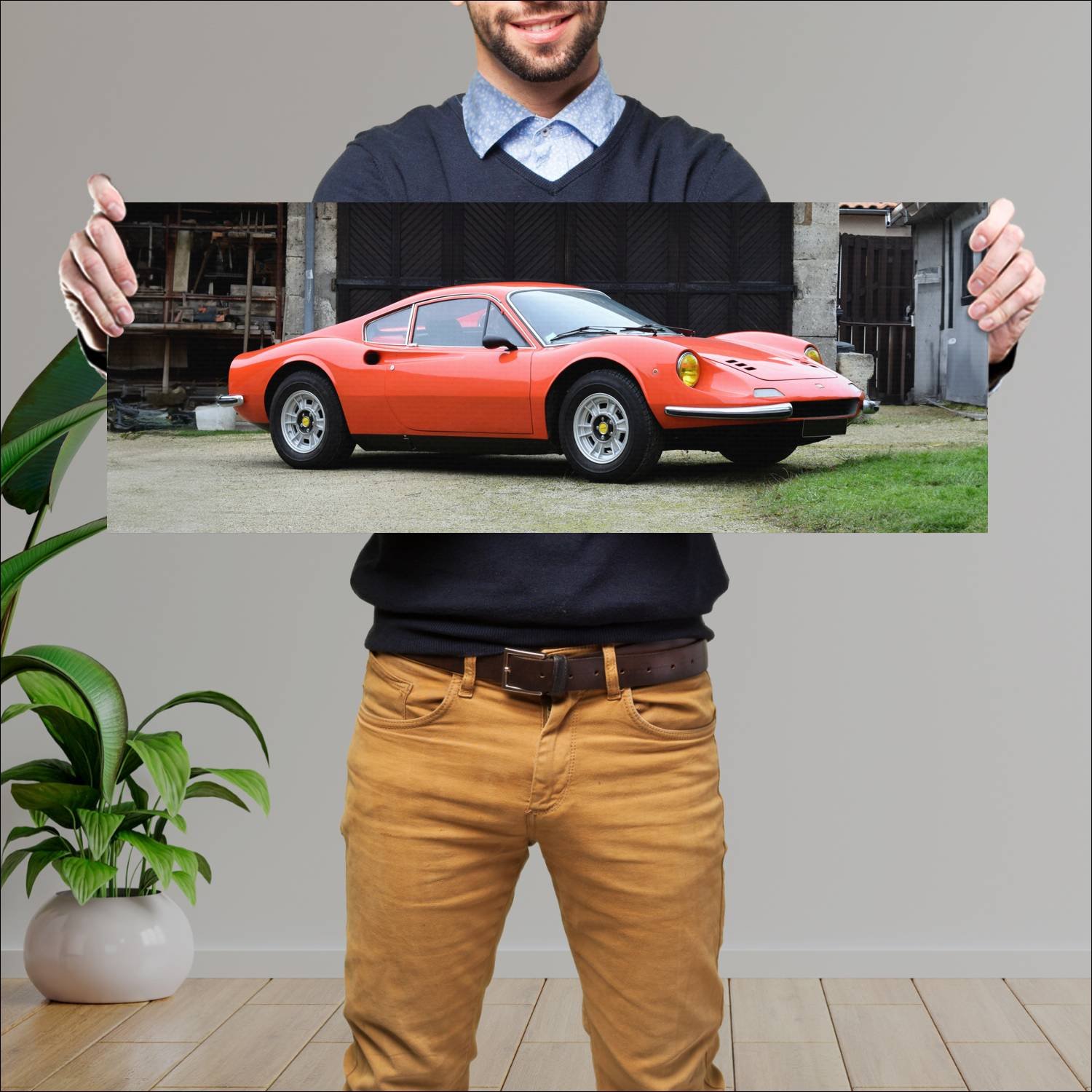 Cuadro grande 30x80cm 1971 dino 246 gt auto 90 Ferrari