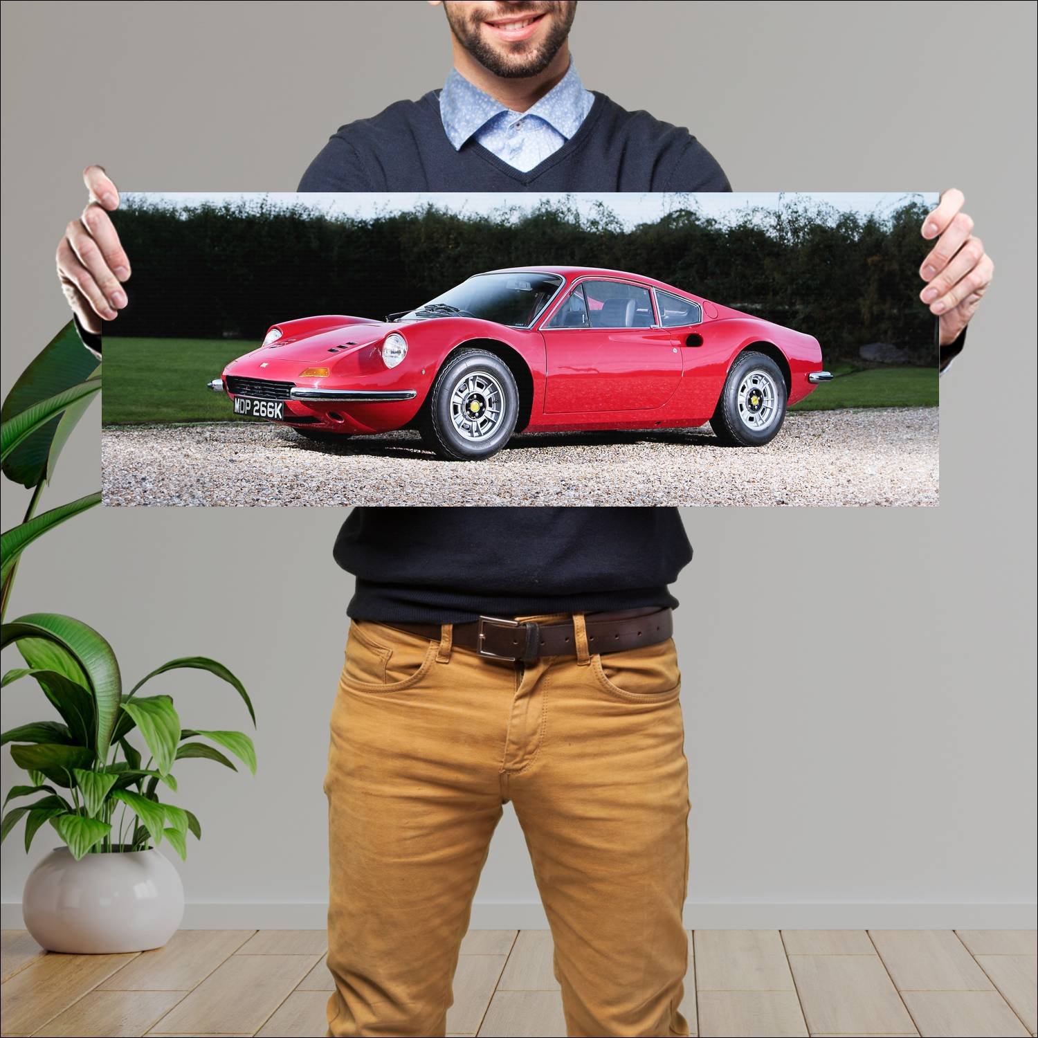 Cuadro grande 30x80cm 1971 dino 246 gt uk auto 91 Ferrari