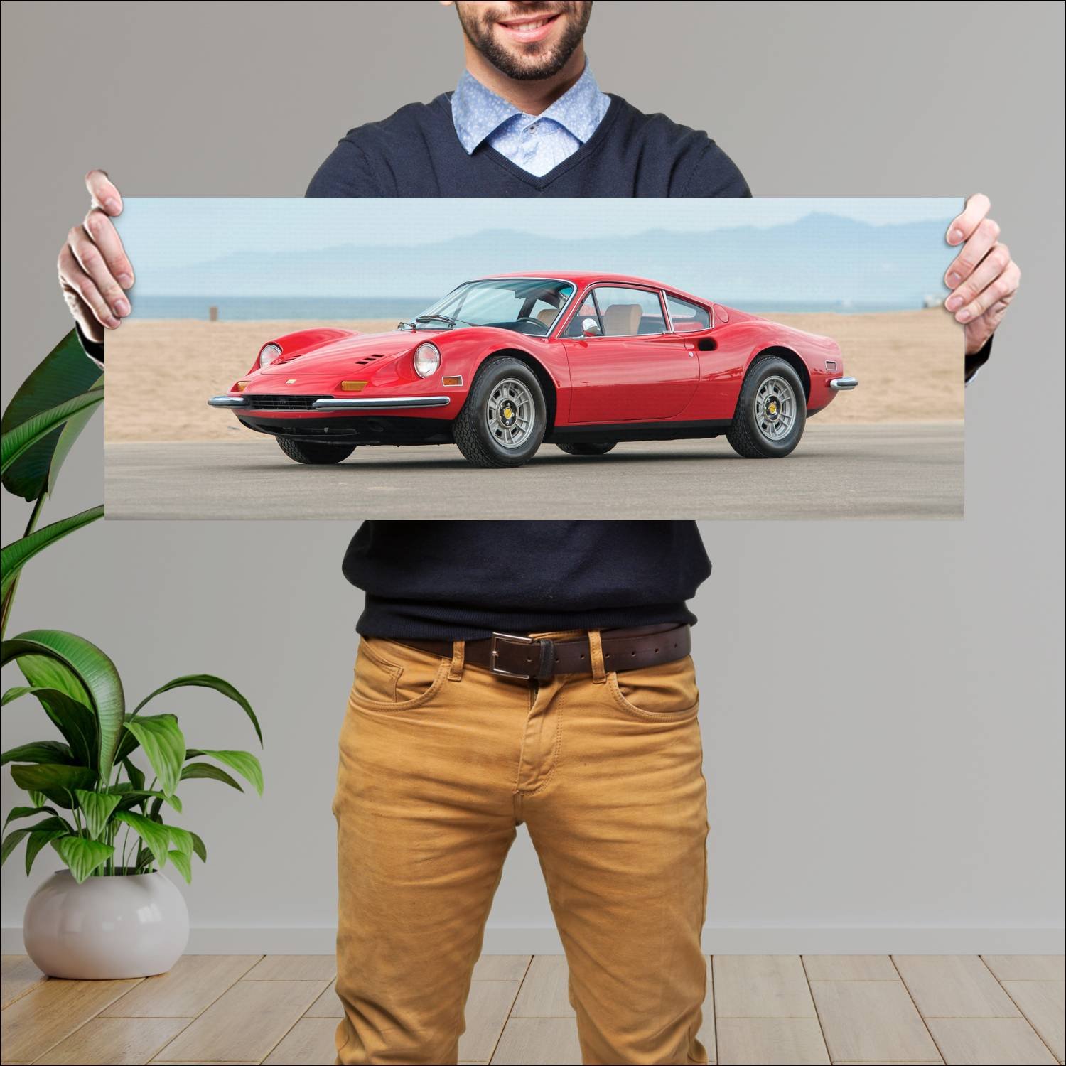 Cuadro grande 30x80cm 1971 dino 246 gt us auto 92 Ferrari