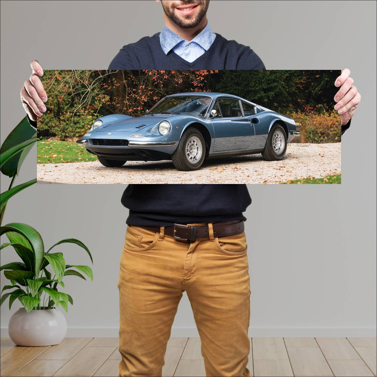 Cuadro grande 30x80cm 1972 dino 246 gt with flared 108 Ferrari